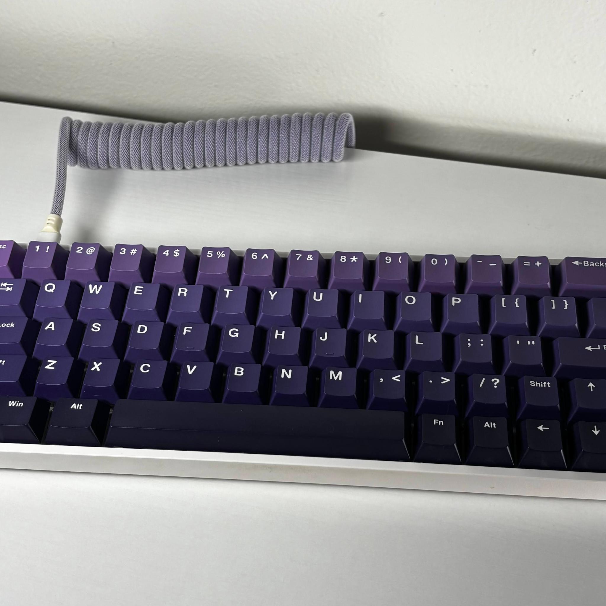 Quality RGB Custom Keyboard - Gateron Milky Yellow + Extras - Purple Hue Keycaps & Coiled Wire