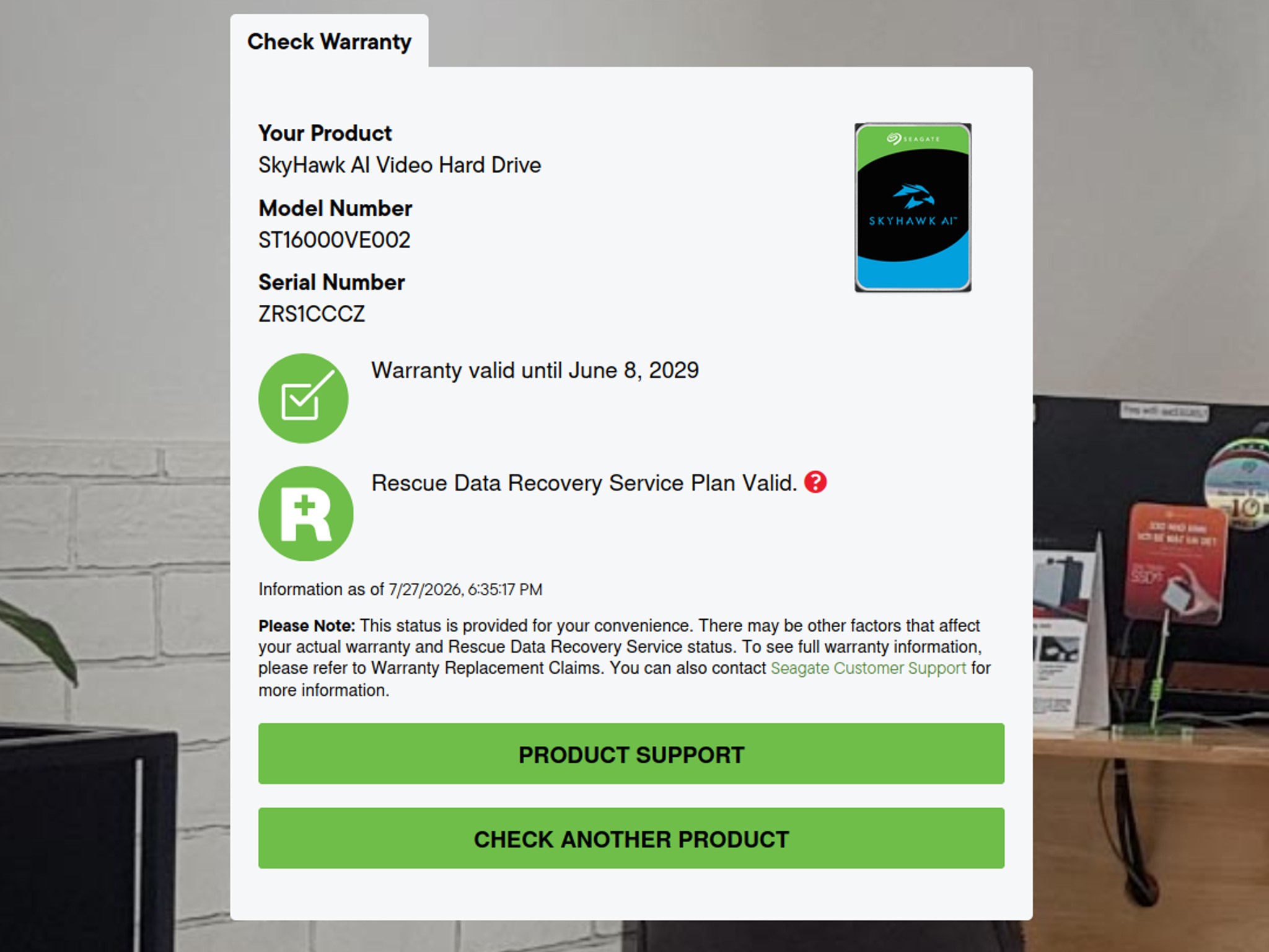 Seagate Skyhawk AI Video 16TB 3.5" SATA Hard Drive (ST16000VE002)