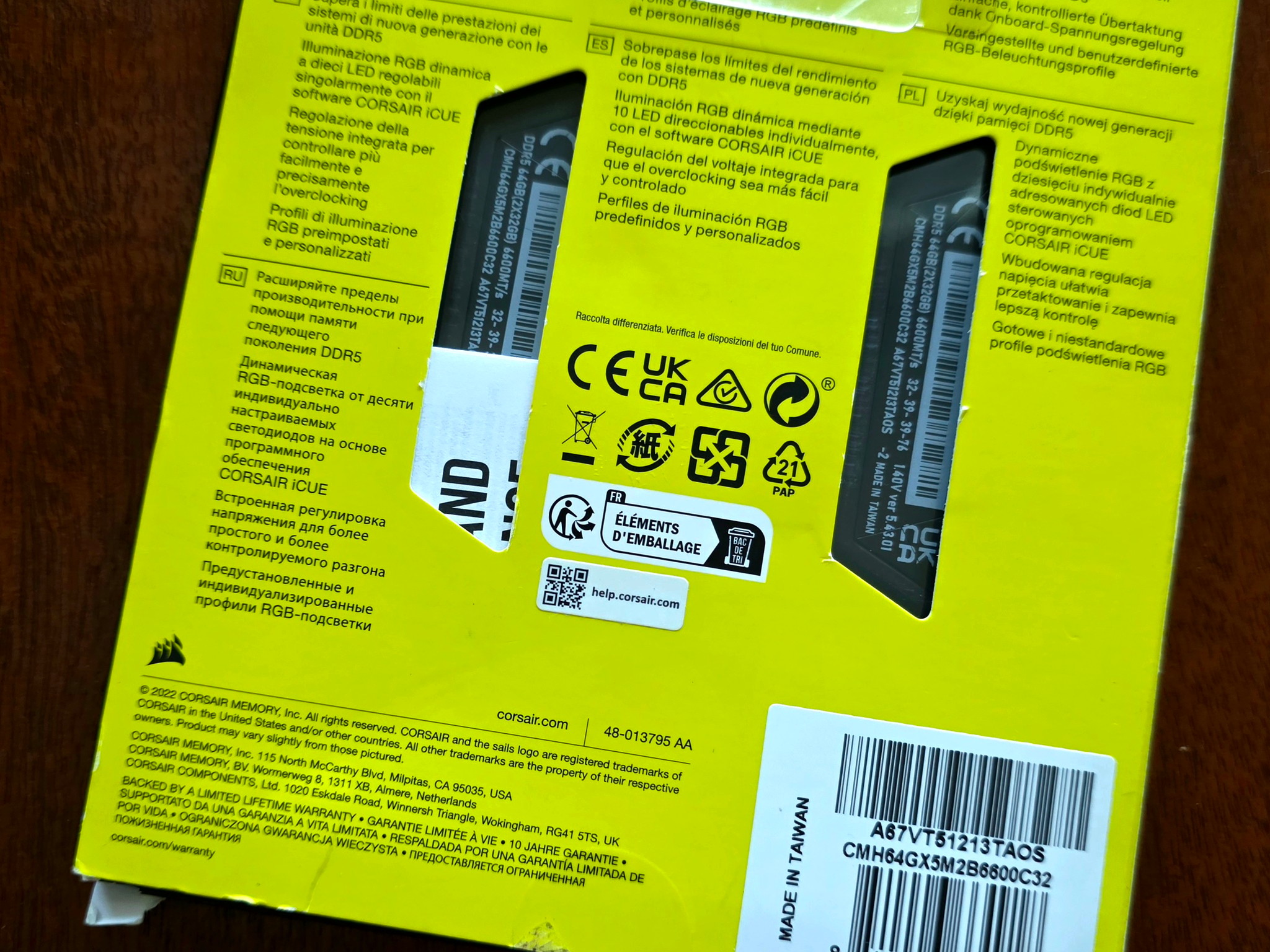 OPEN BOX Corsair Vengeance RGB DDR5 RAM (32GB x2) 6600 MHz