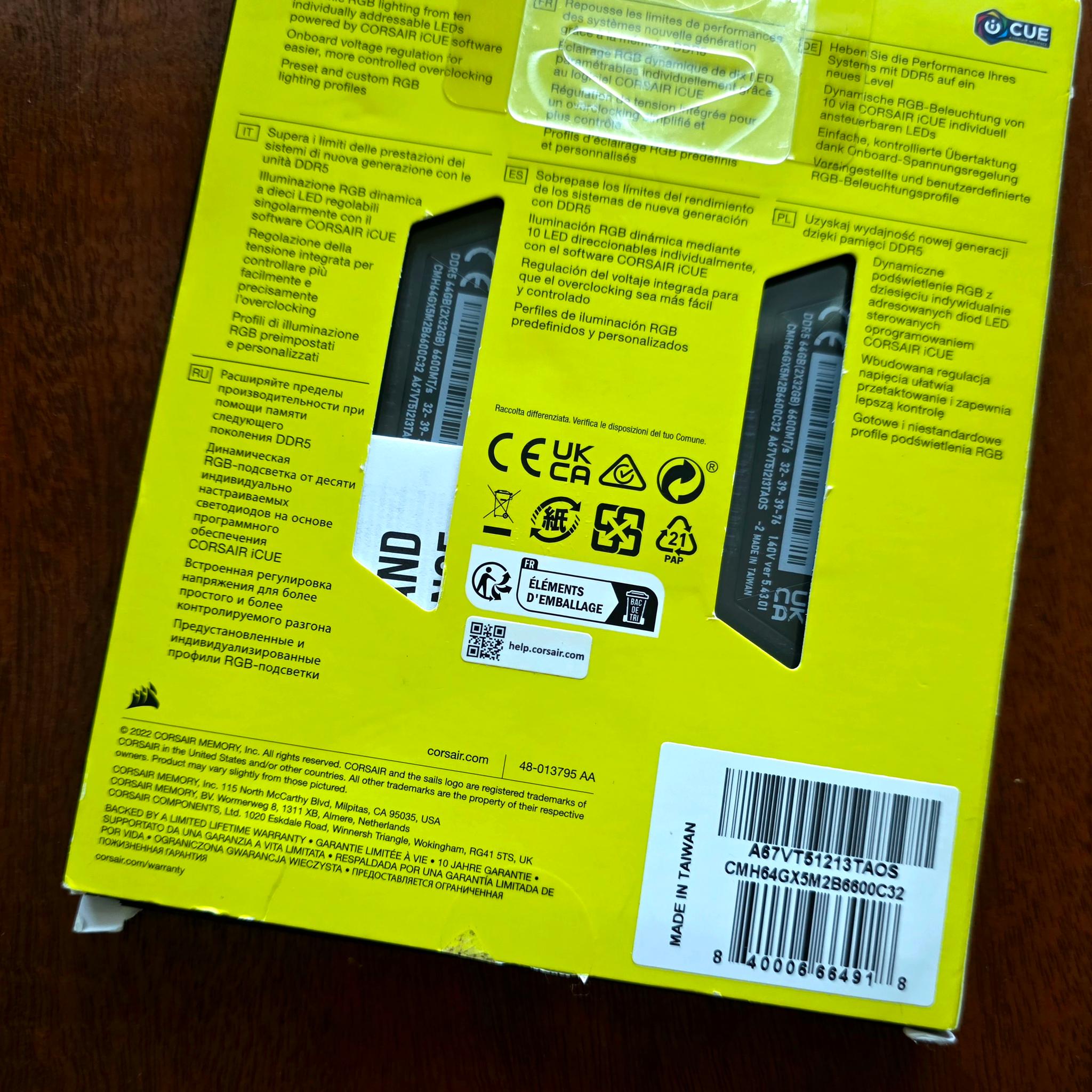 OPEN BOX Corsair Vengeance RGB DDR5 RAM (32GB x2) 6600 MHz