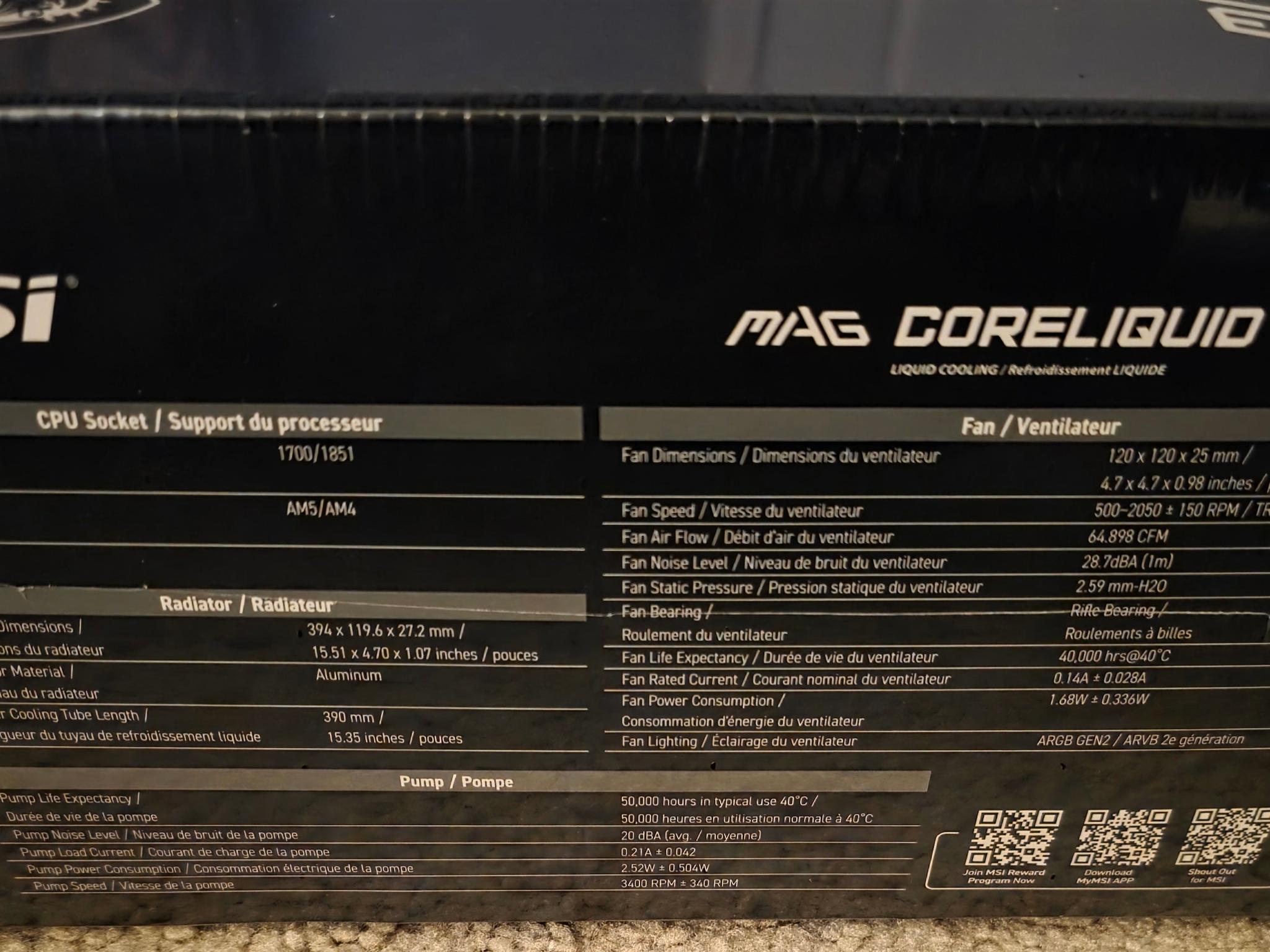 MSI MAG Coreliquid A15 360 Black ARGB AIO Cooler LGA 1700/1851/AM5/AM4 Sockets Brand New Sealed