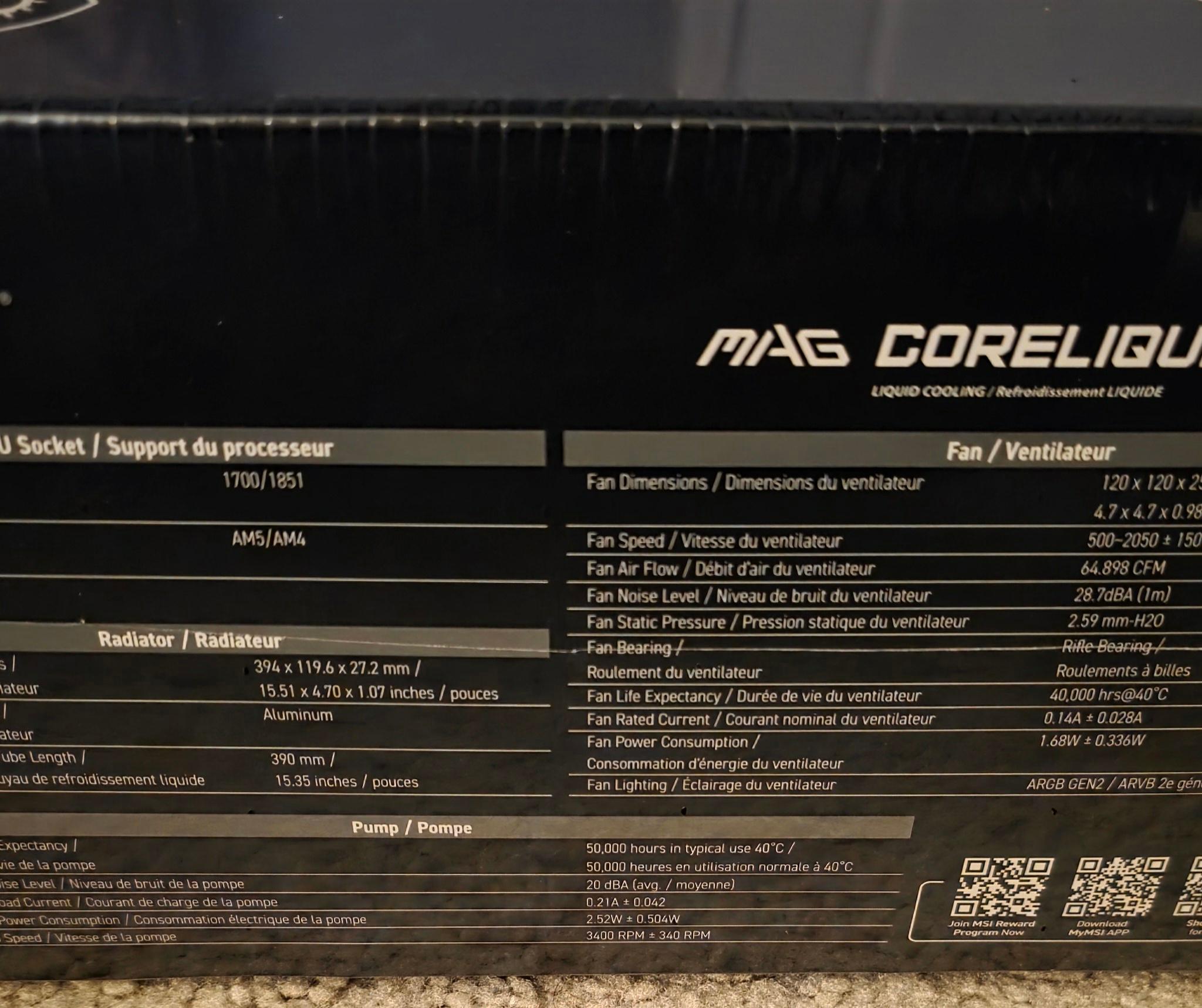 MSI MAG Coreliquid A15 360 Black ARGB AIO Cooler LGA 1700/1851/AM5/AM4 Sockets Brand New Sealed