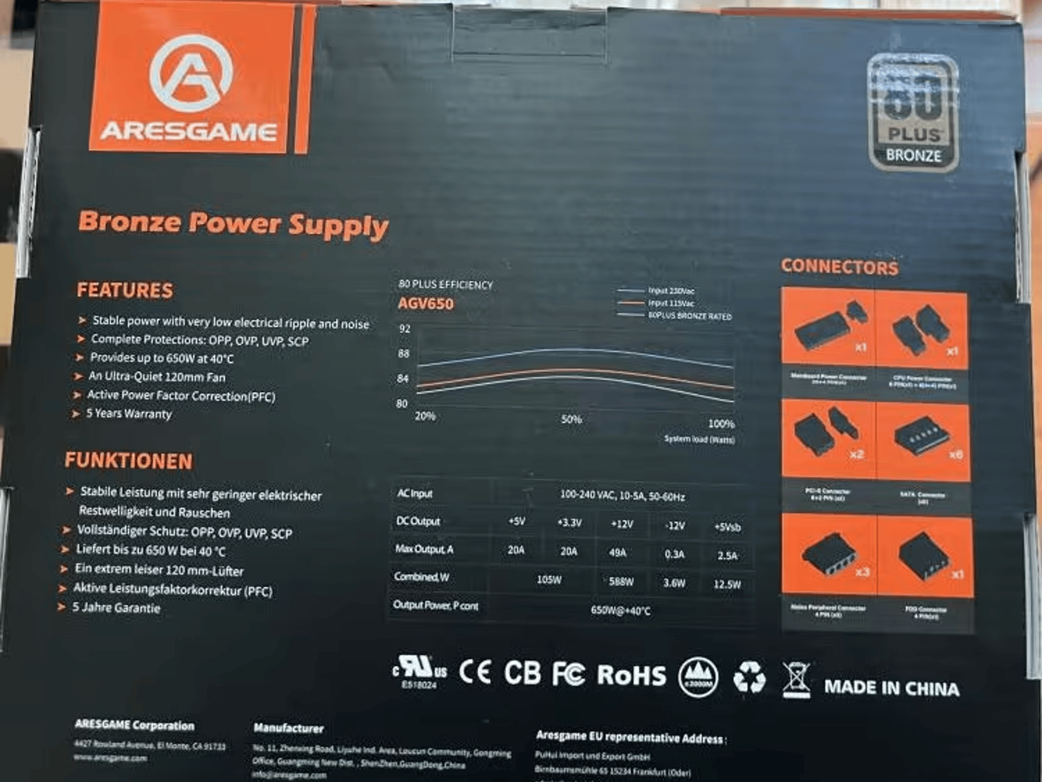 Aresgame 650watt 80+ Bronze AGV650