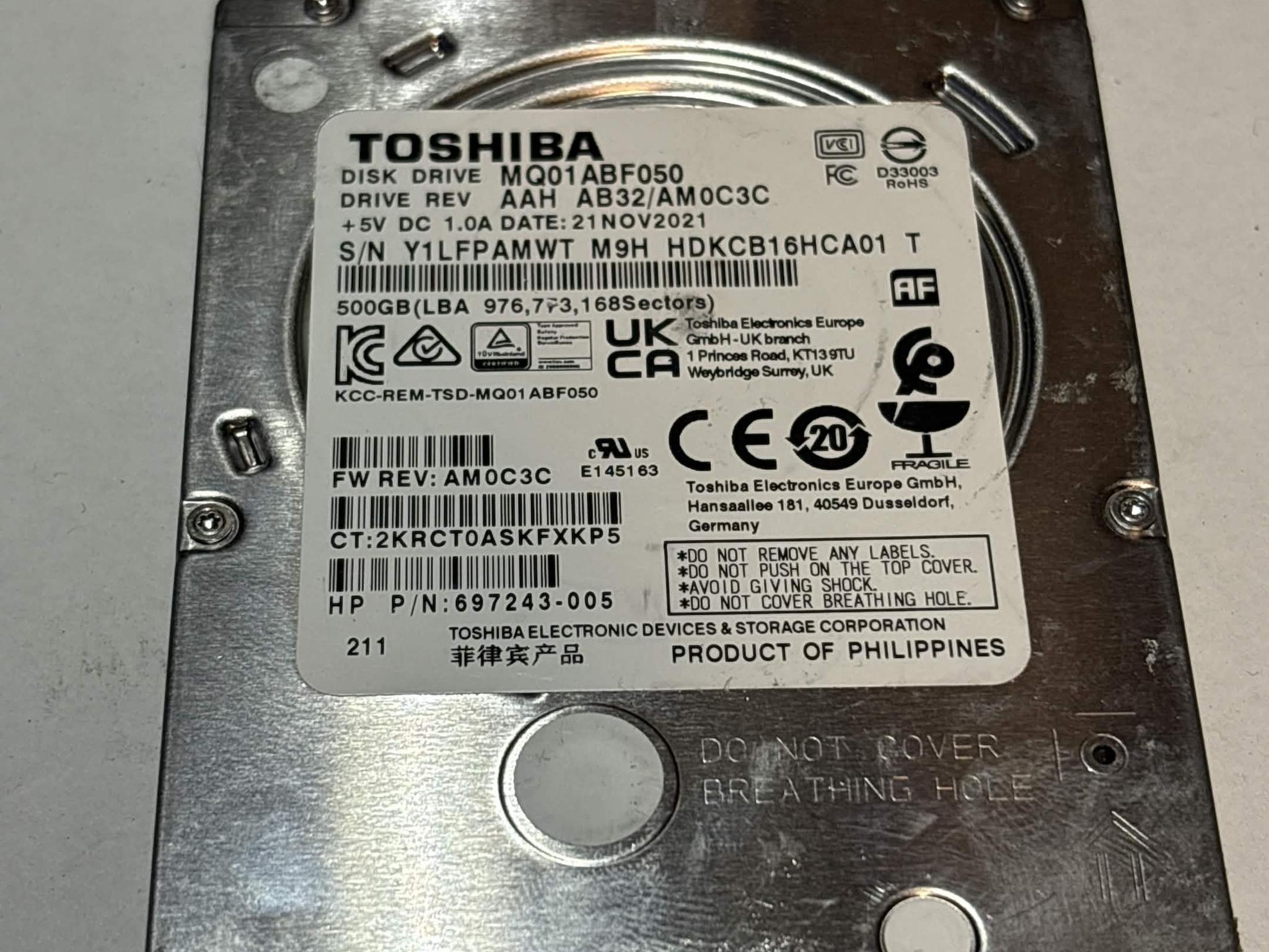 Toshiba 500GB SATA Laptop Hard Drive | Tested & Functional