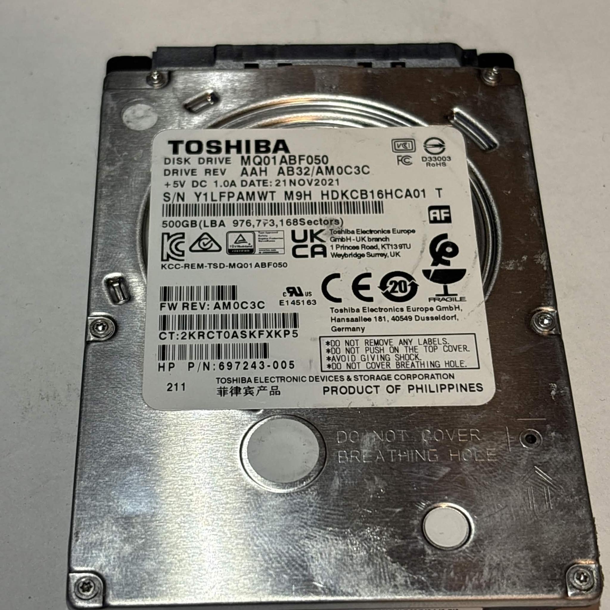 Toshiba 500GB SATA Laptop Hard Drive | Tested & Functional