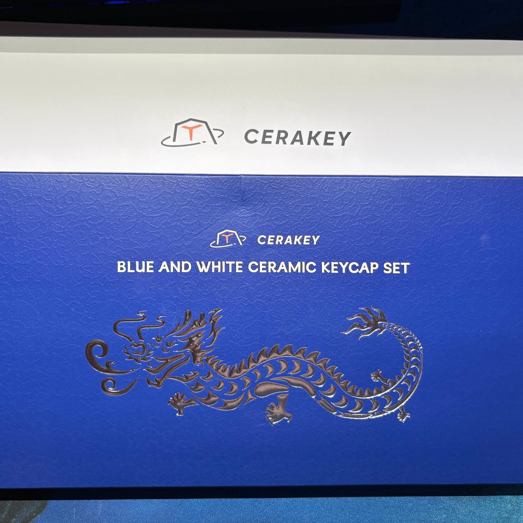 Cerakey Ceramic "Indigo Blue" V2 Keycaps w/ Legends + Dragon Novelty/Tactile F&J