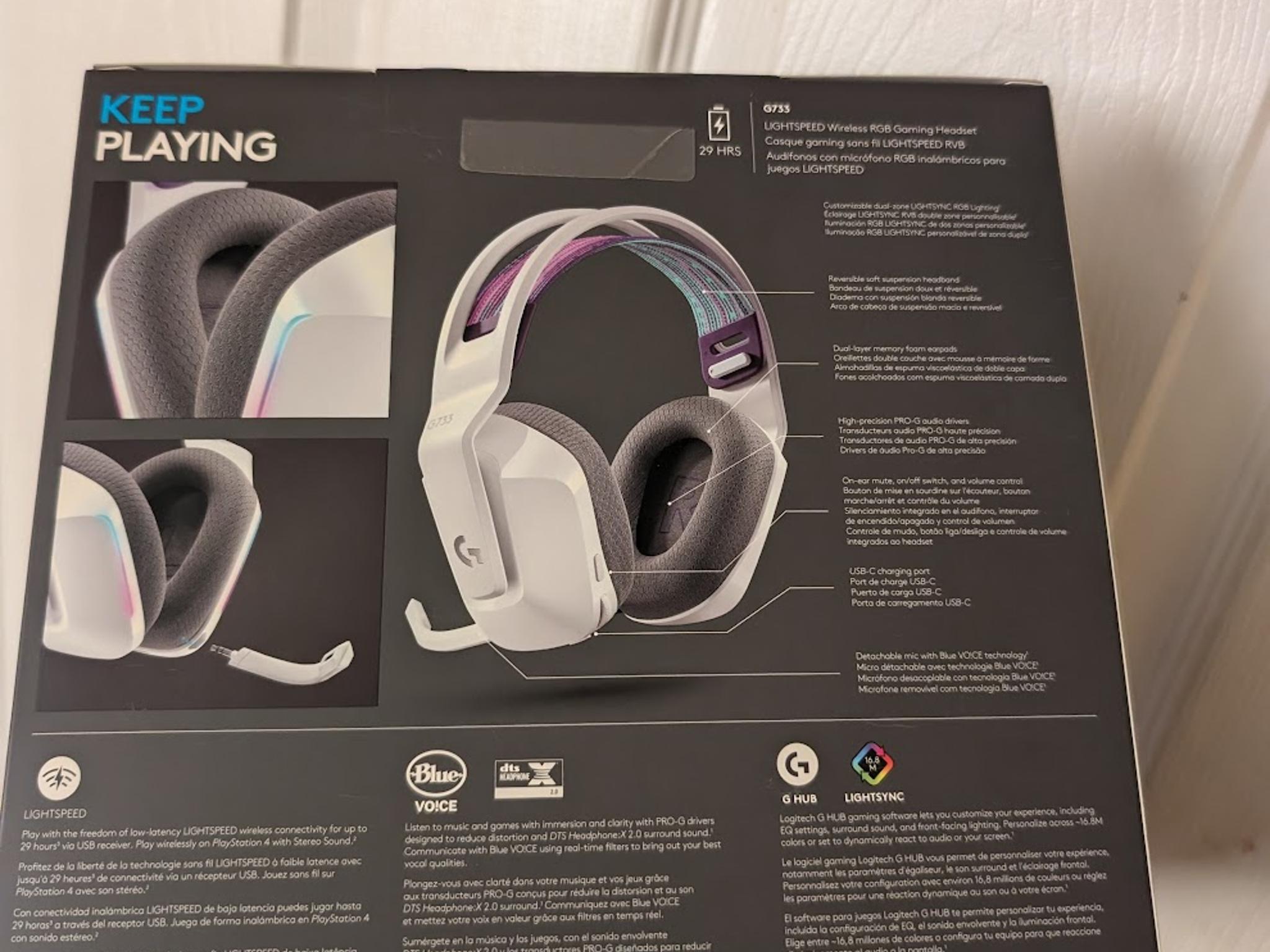 BNIB Logitech G733 Lightspeed Wireless Gaming RGB Headset, White