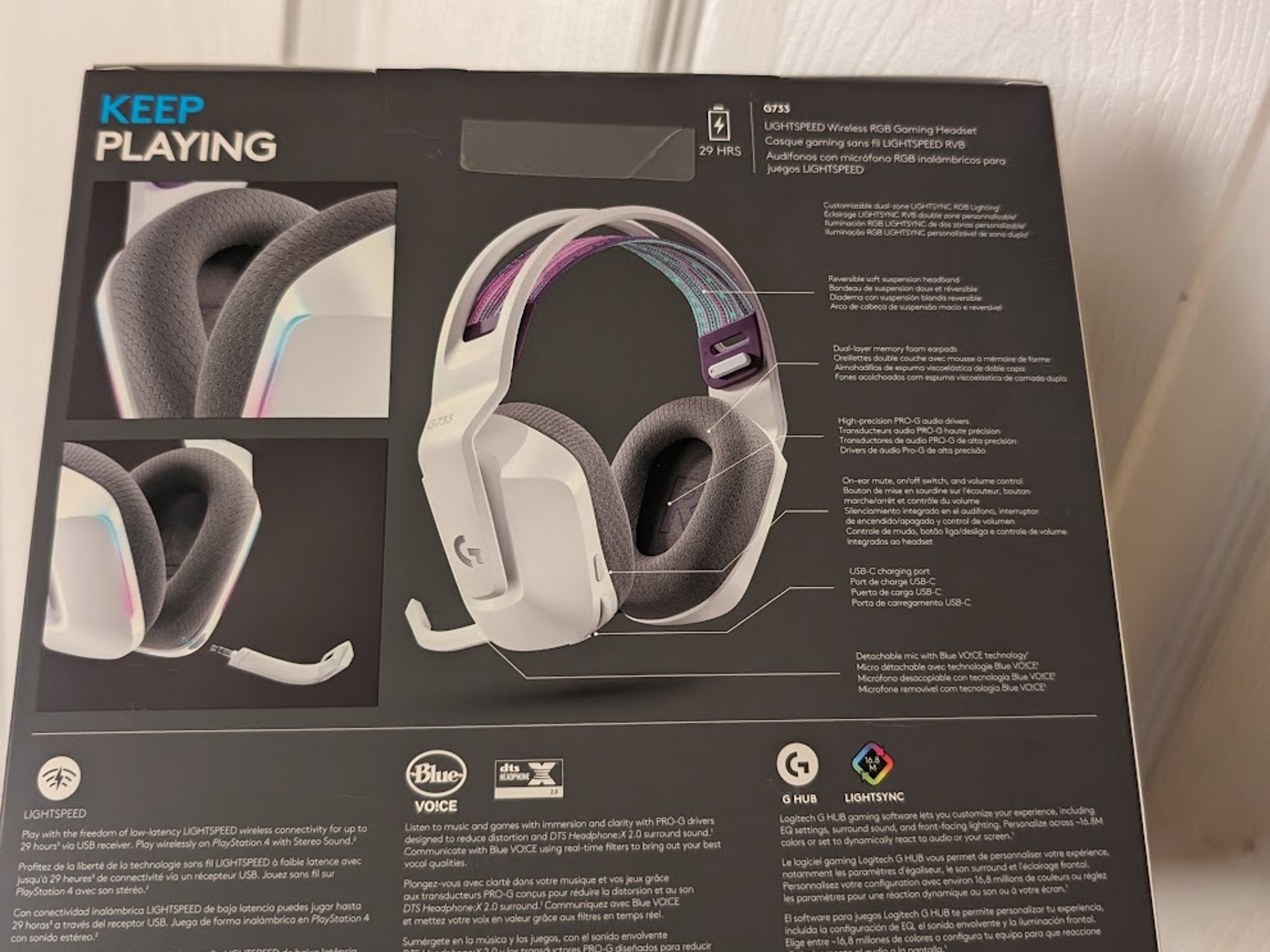 BNIB Logitech G733 Lightspeed Wireless Gaming RGB Headset, White