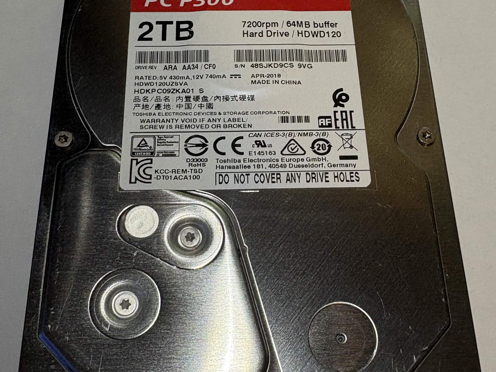 Toshiba P300 2TB 7200RPM SATA Hard Drive | Tested & Healthy