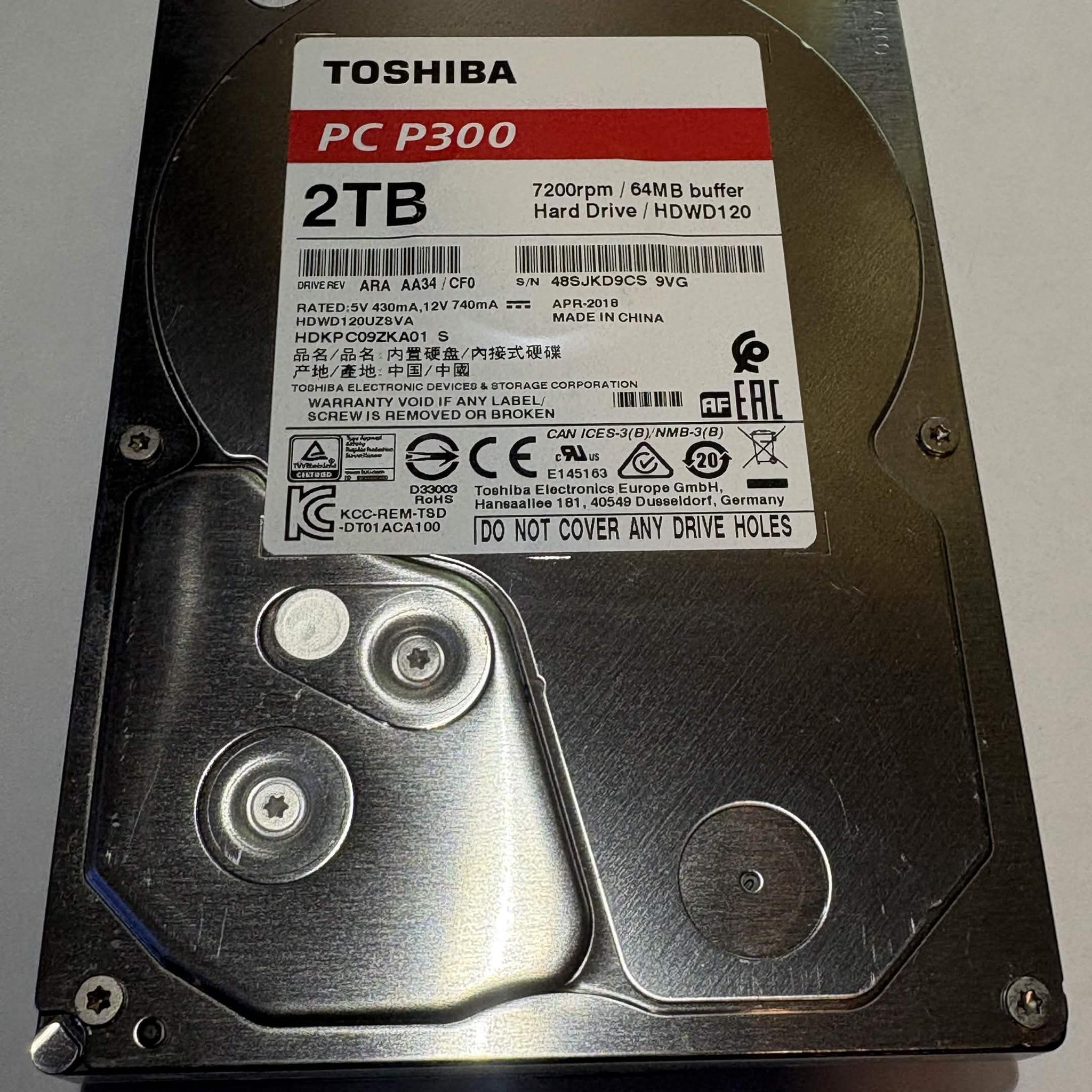 Toshiba P300 2TB 7200RPM SATA Hard Drive | Tested & Healthy
