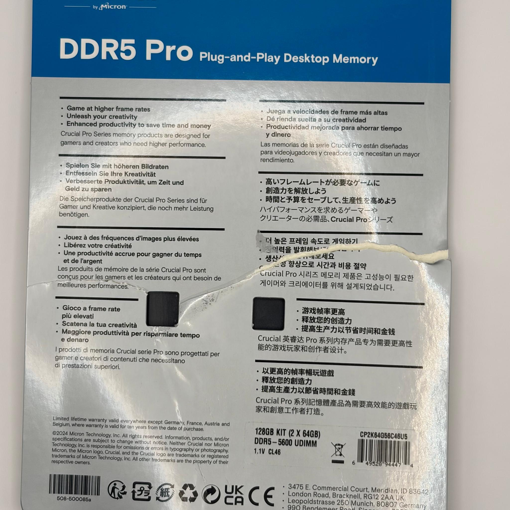 128GB Crucial 5600MT DDR5 (2x64gb)