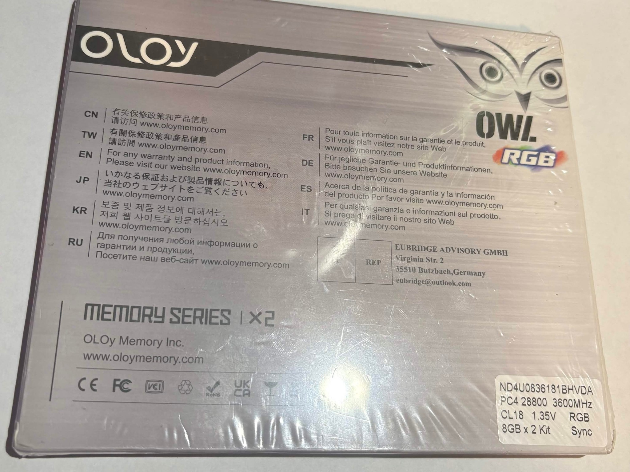 NEW OLOy Owl RGB 16GB (2x8GB) DDR4 3600MHz CL18 RGB Memory Kit | Sealed