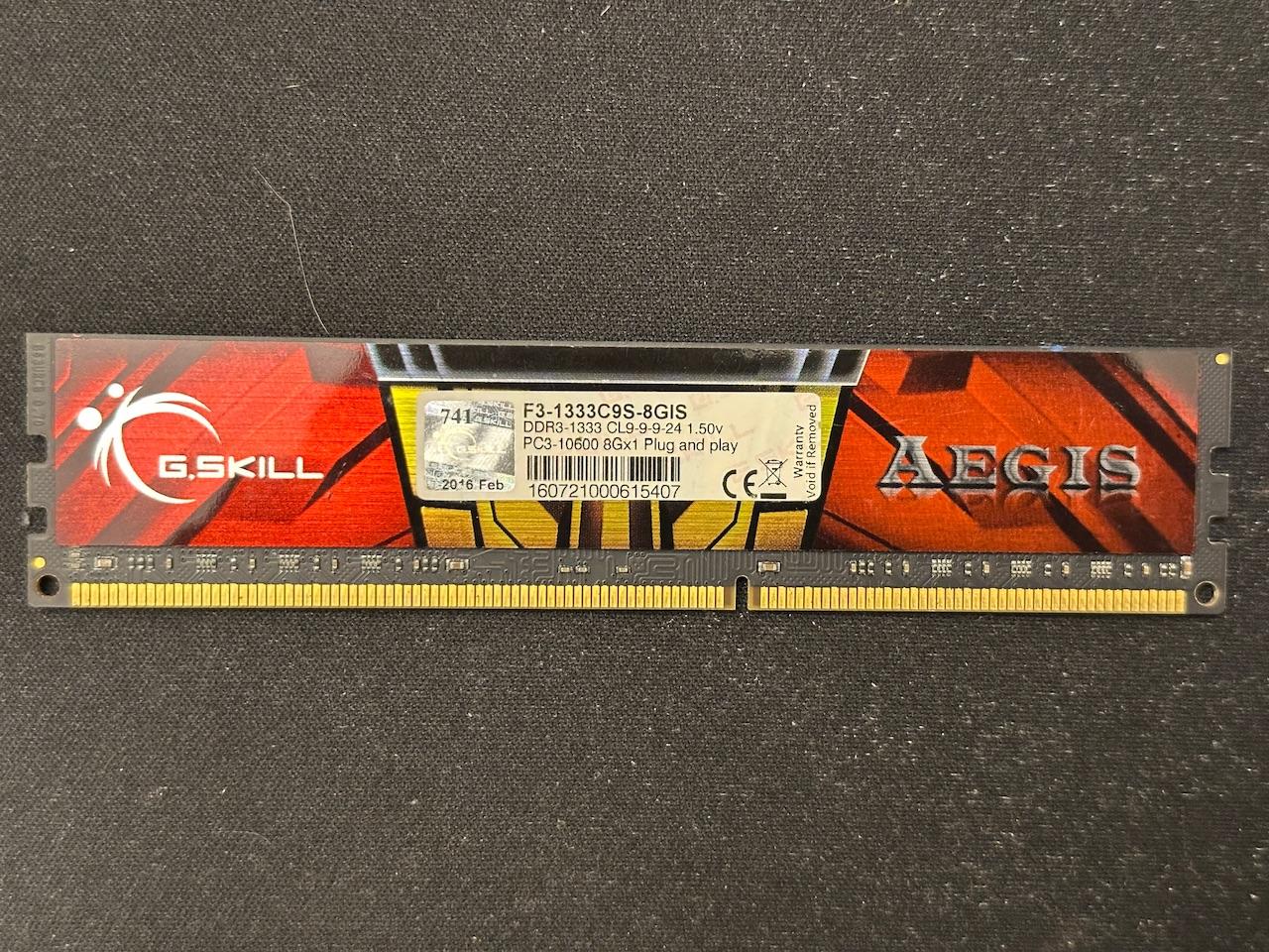 G.SKILL Aegis 8GB DDR3-1333 DIMM 1Rx8 PC3-10600 CL9 1.5V
