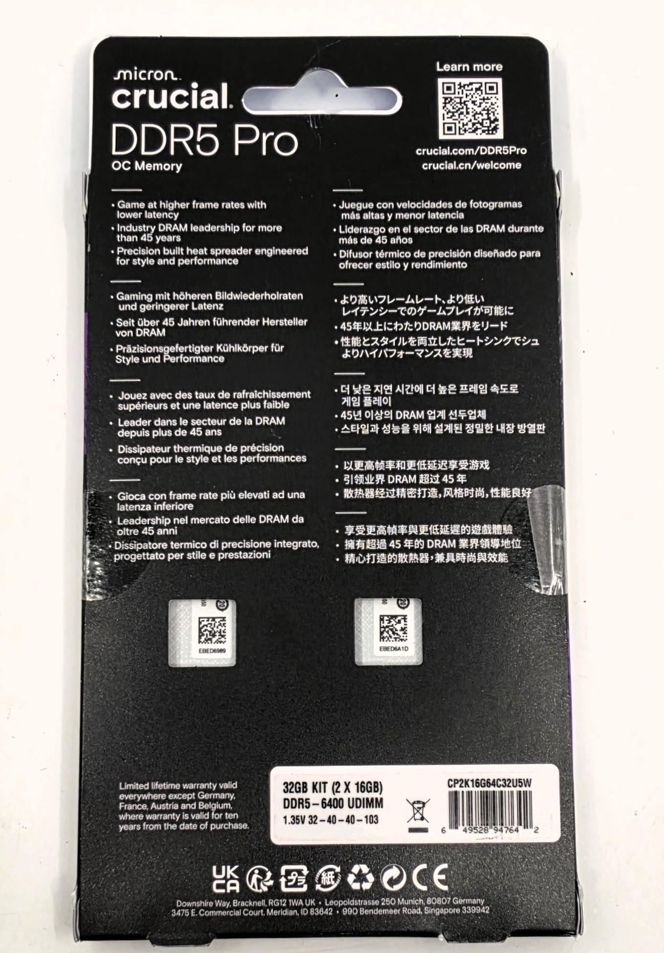 Crucial Pro Overclocking 32GB DDR5-6000 (2x16GB) New Sealed RAM KIT