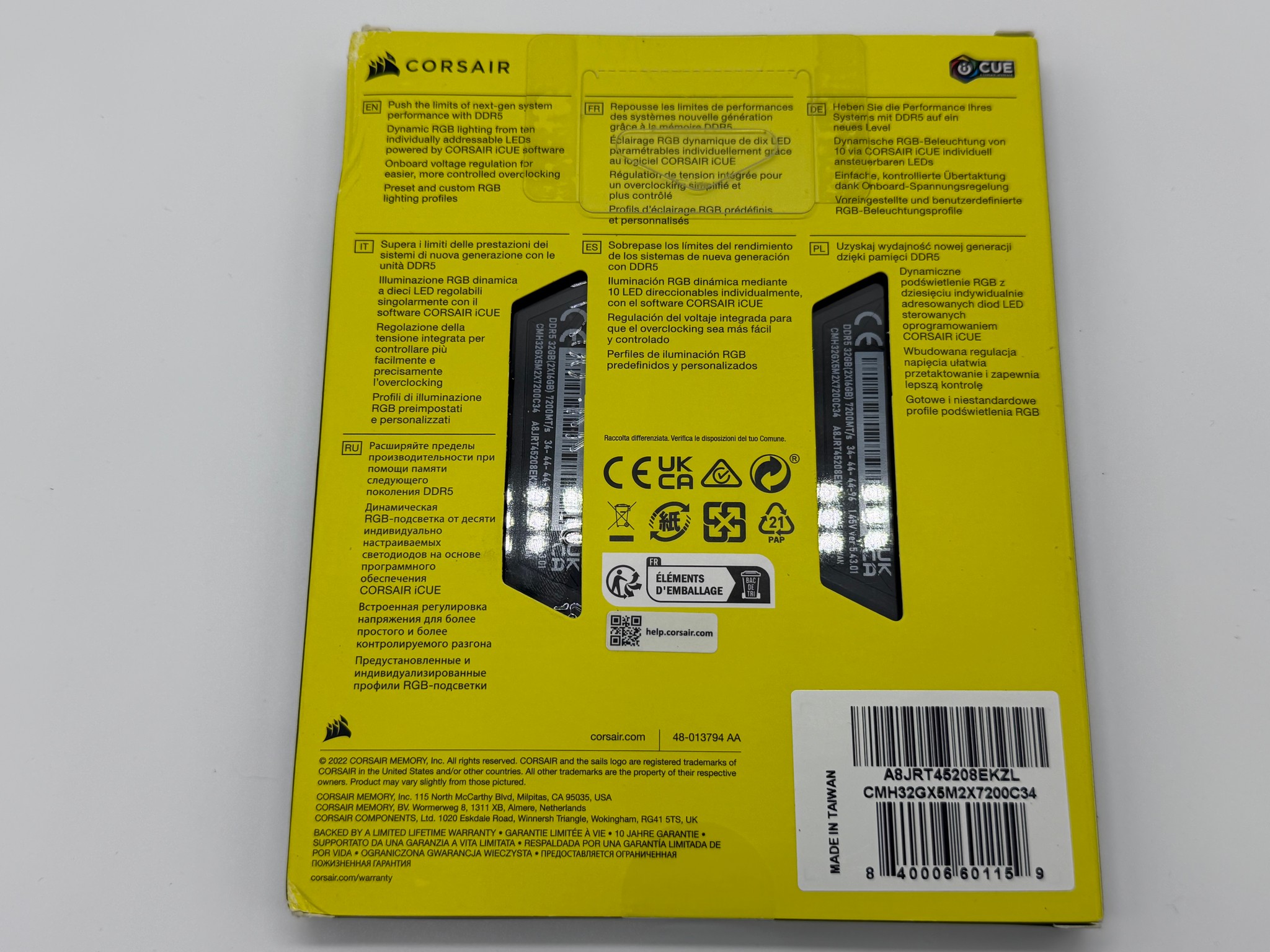 Corsair Vengeance RGB DDR5 32GB (2x16GB) 7200MHz CL34 Desktop RAM