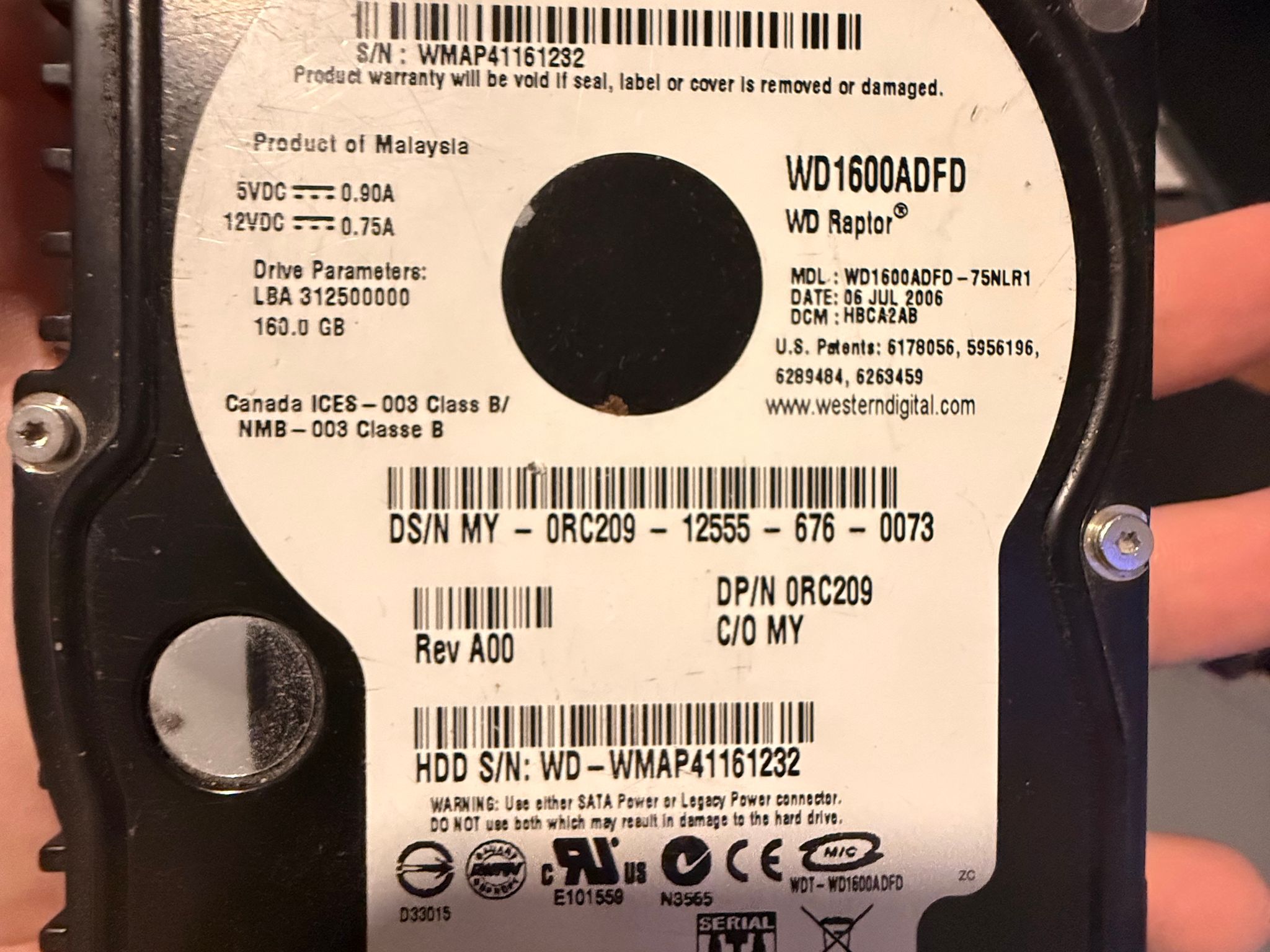 Western Digital Raptor 10,000 RPM HDD Retro/Classic mechanical hard drive WD1600ADFF