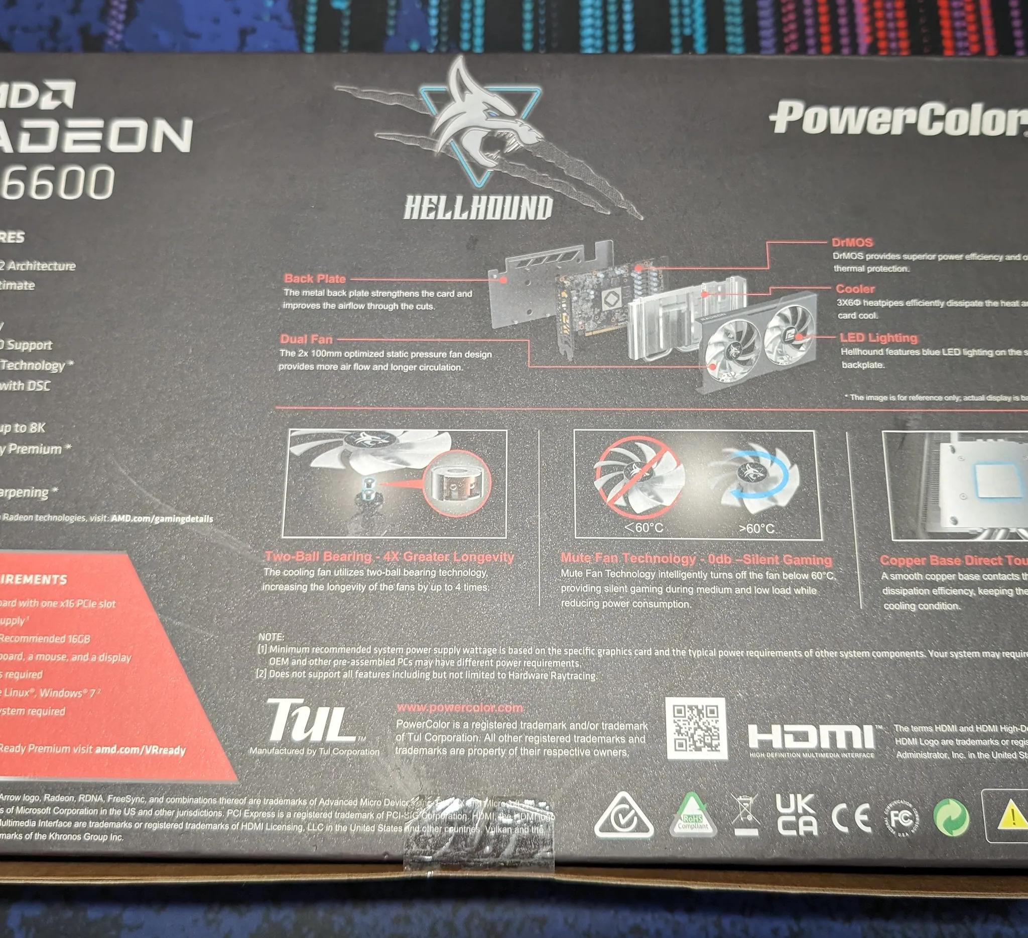 PowerColor Hellhound Radeon RX 6600 8GB GDDR6 Graphics Card - Used, Good Condition
