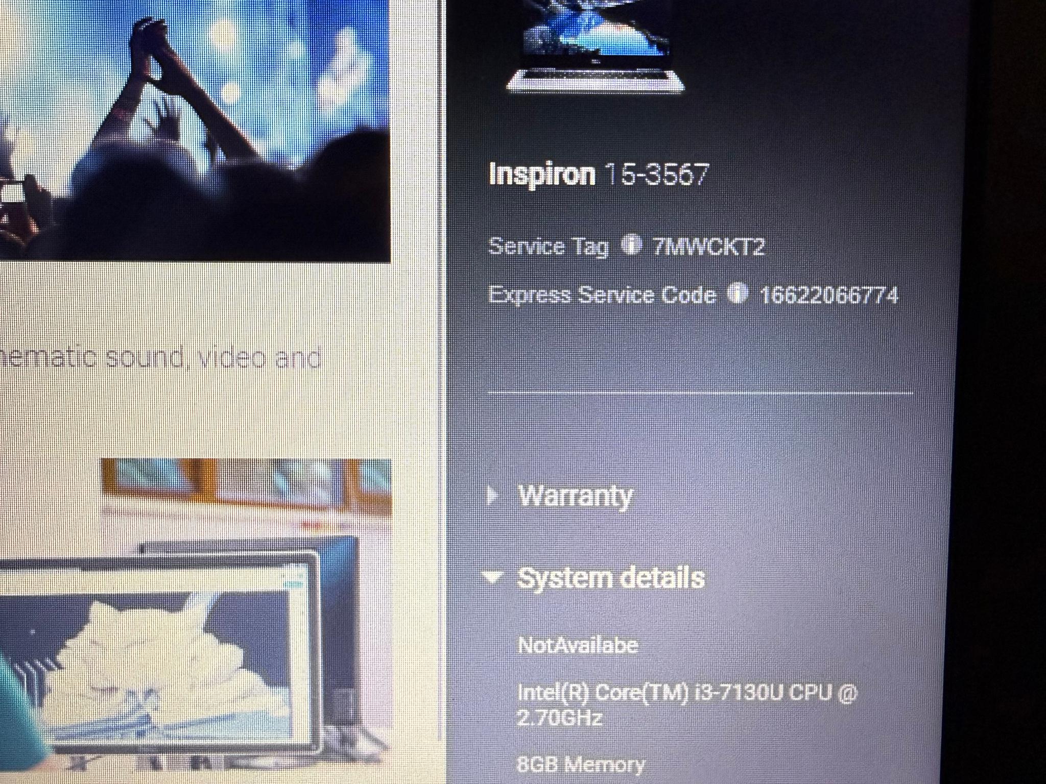 Dell Inspiron 15 3567 1TB HDD i3-Intel 8gb Ram