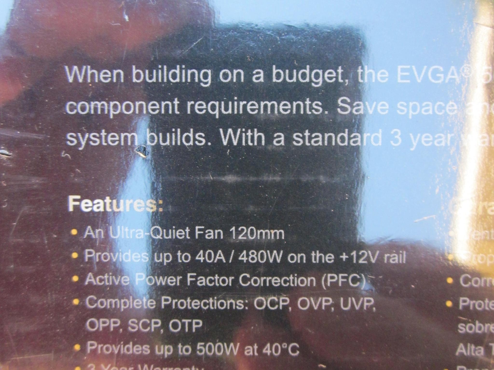 NEW SEALED! EVGA 500W 80 PLUS Power Supply