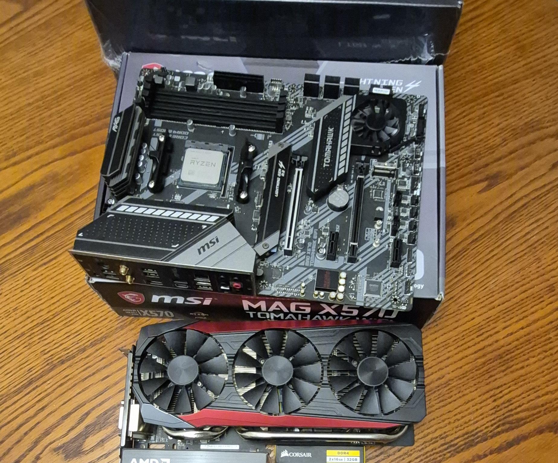 Pre-Owned  MSI X570 Tomahawk, Ryzen 9 5950X, New ARGB ICEMOON Liquid Cooler, 32GB RAM, ASUS 8GB VC