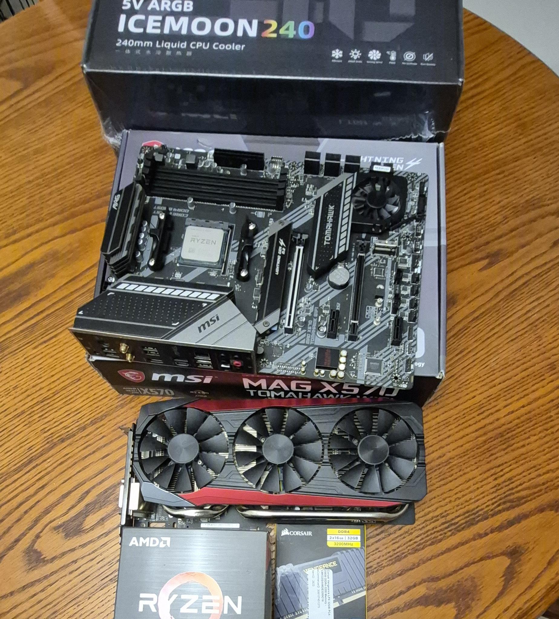 Pre-Owned  MSI X570 Tomahawk, Ryzen 9 5950X, New ARGB ICEMOON Liquid Cooler, 32GB RAM, ASUS 8GB VC