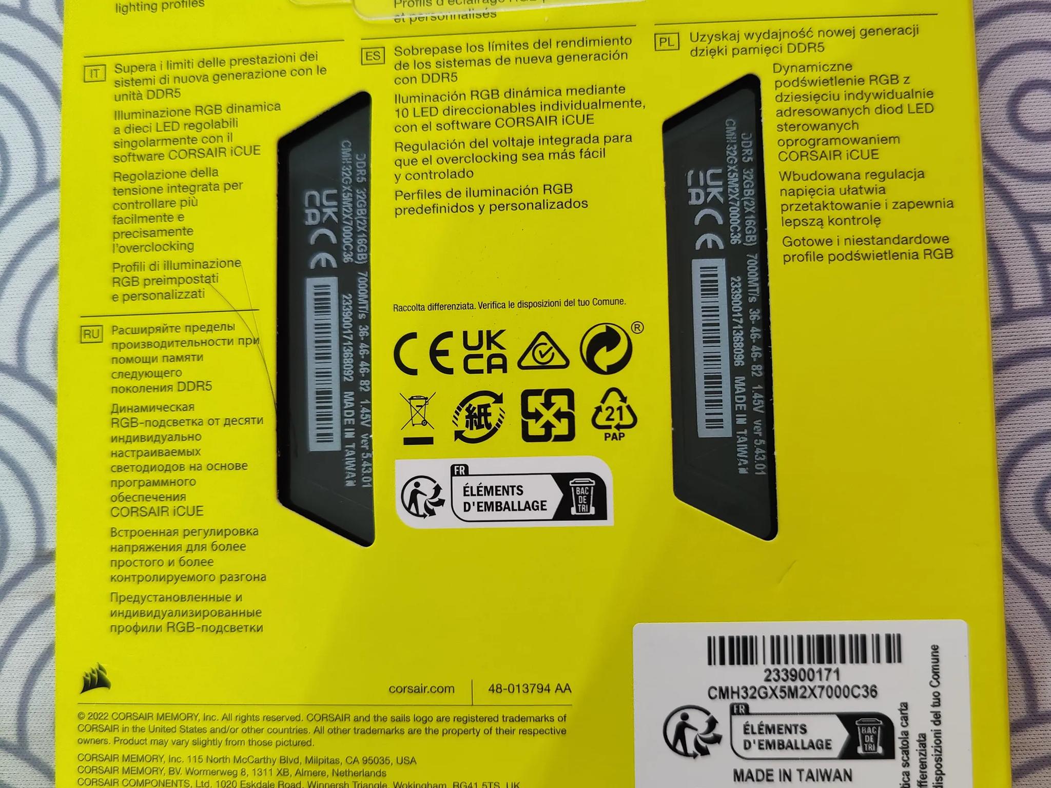 Corsair vengeance RGB DDR5 32GB 7000mhz