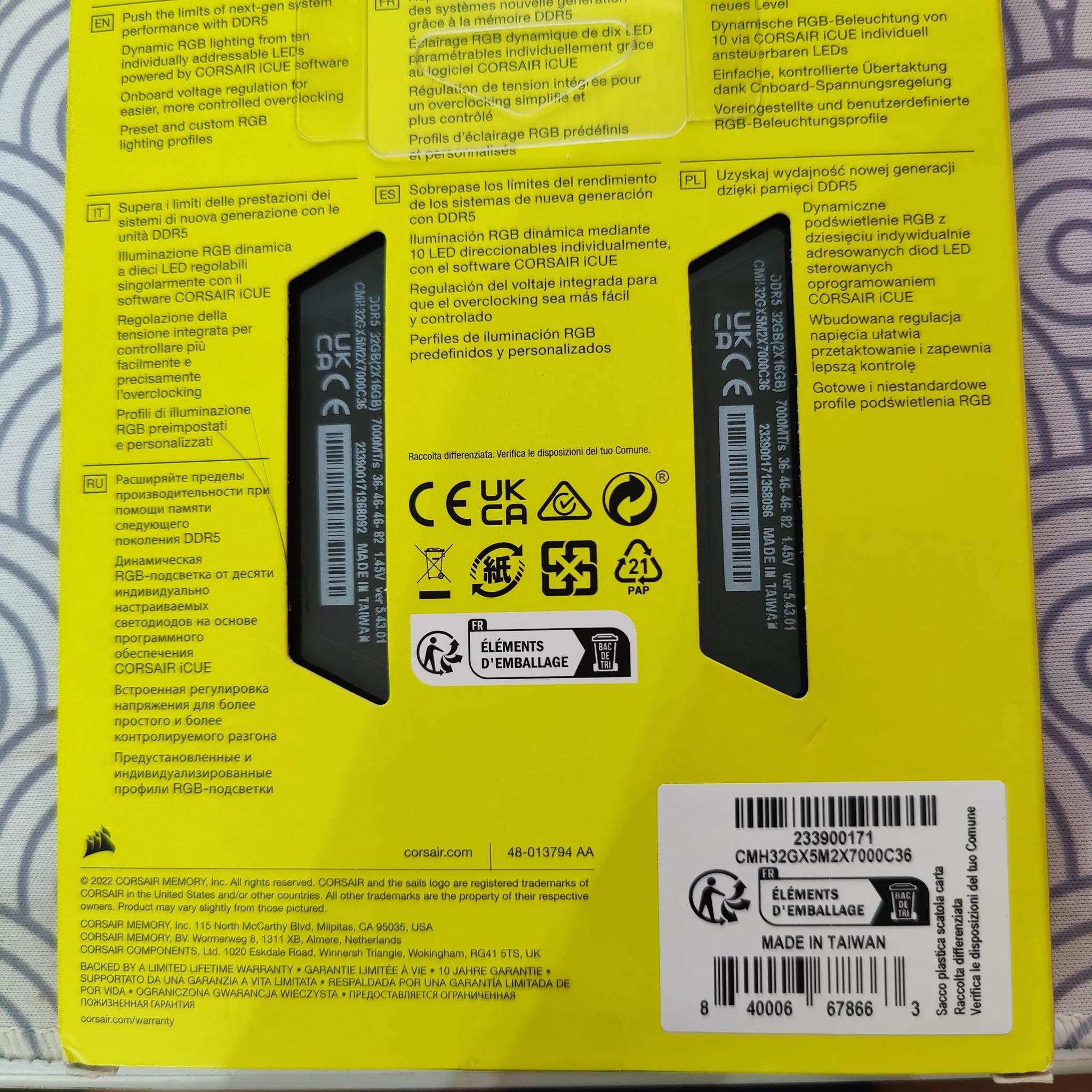 Corsair vengeance RGB DDR5 32GB 7000mhz