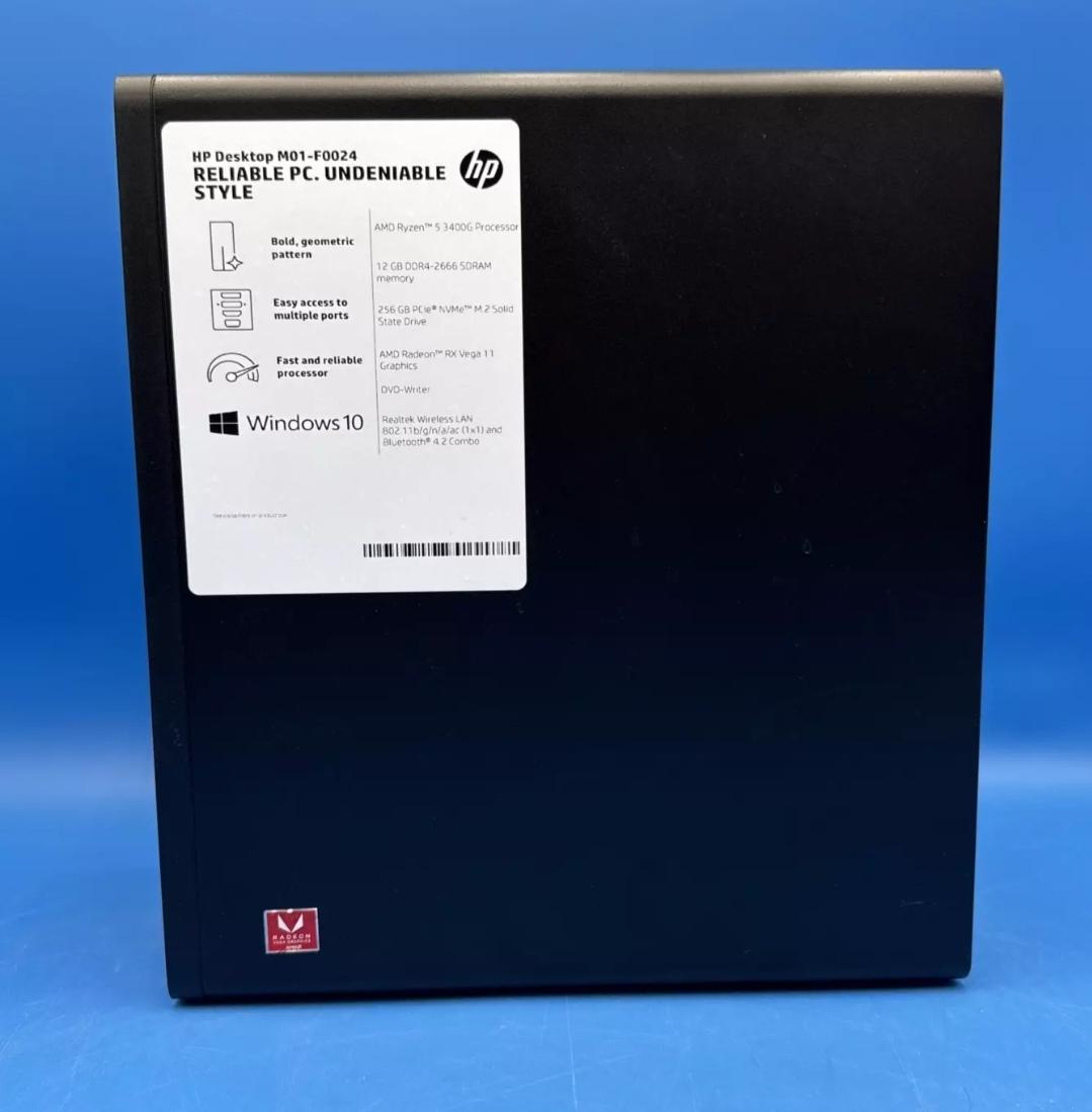 HP M01-F0024 Ryzen 5 3400G 12GB 256GB SSD AMD Graphics Win11 Pro Desktop