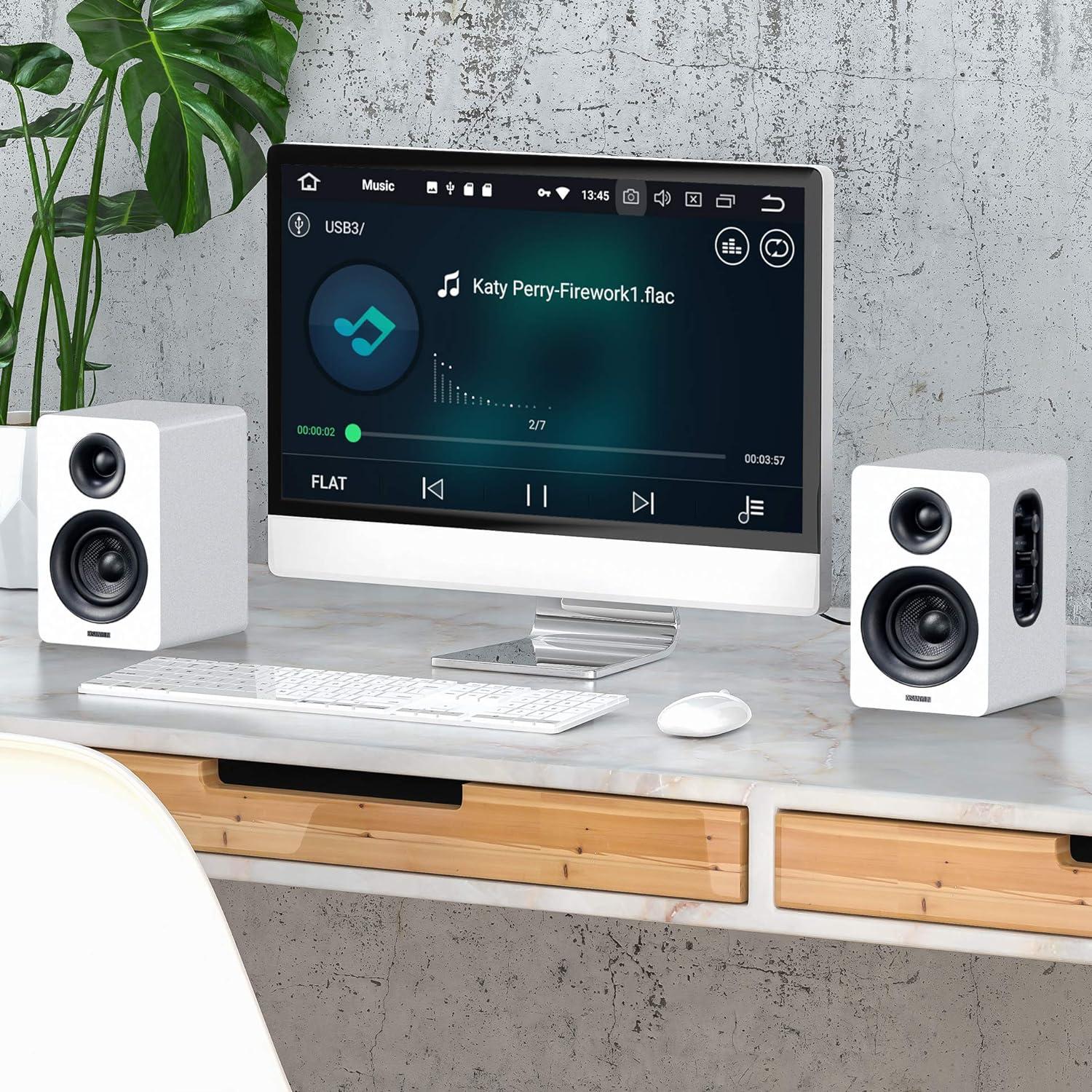 3"Bookshelf Speakers – 60W Carbon Fiber Speaker Unit -(Pair, White)