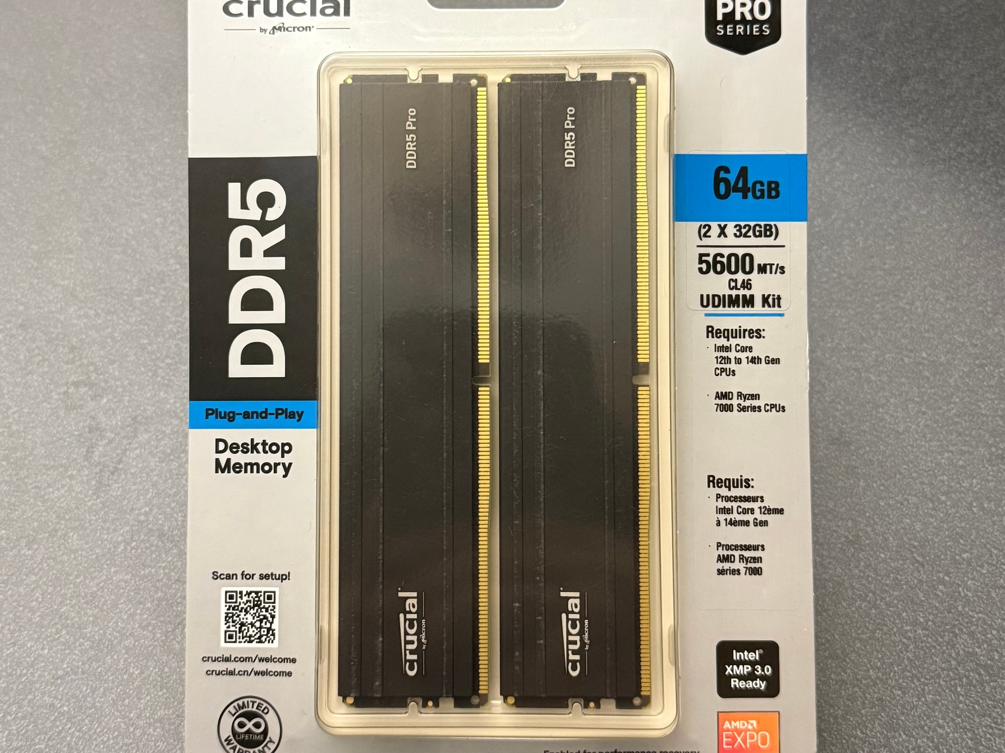 NEW 64GB 5600MHz CL46 Black Crucial (2x32GB) DDR5 RAM