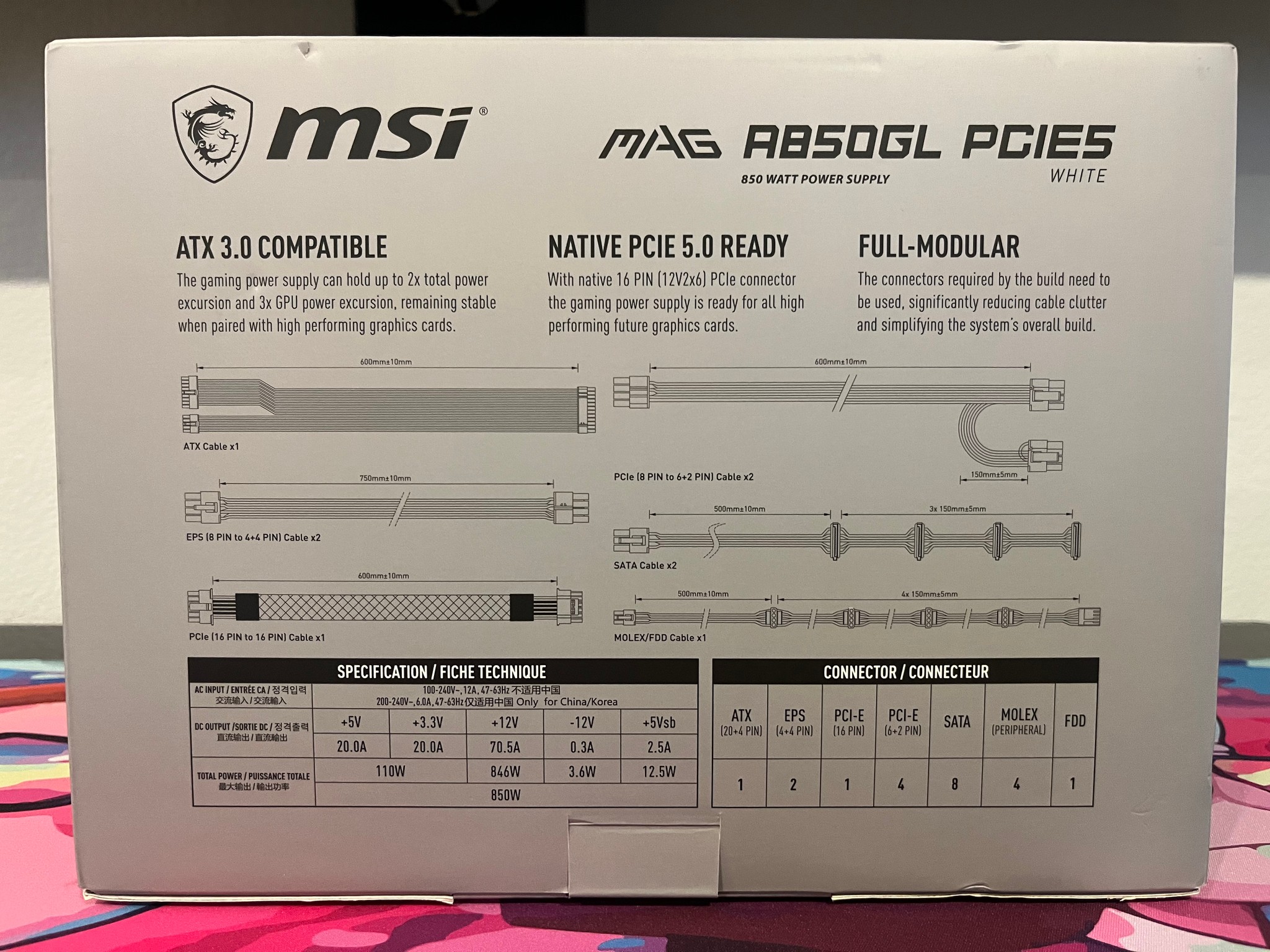 MSI MAG A850GL PCIE5 850 Watt PSU (Like New, Color: White)