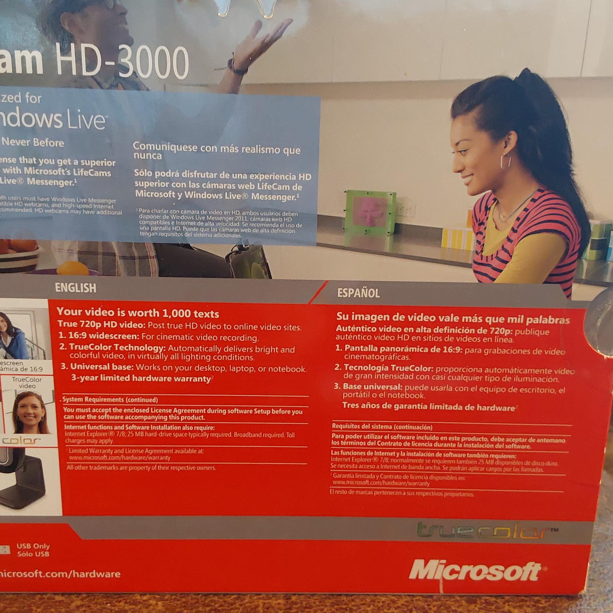 MICROSOFT LIFECAM HD-3000 USB HD WIDESCREEN VIDEO WEBCAM