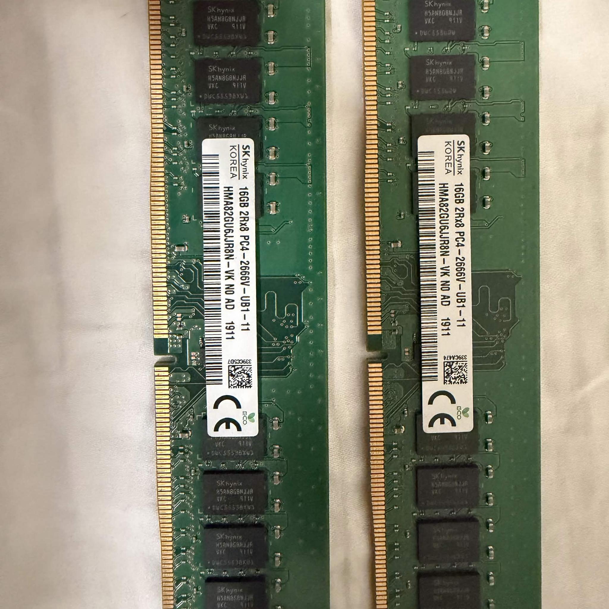 SK Hynix 32GB (2x16GB) RAM PC Memory DDR4 2Rx8 PC4-2666V-UB1-11 HMA82GU6JJRN-VK