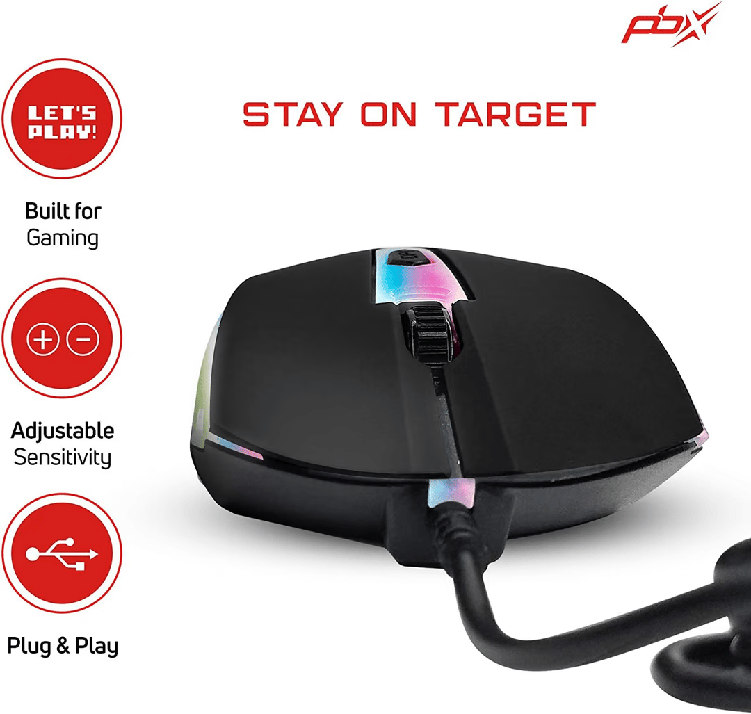 Pro Gaming Accessory Bundle - PBX RGB Backlit, Full-Size USB Keyboard, USB Mouse, Mouse Pad