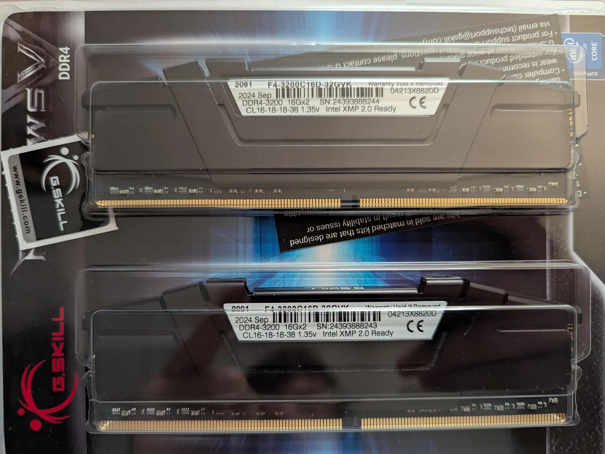 G.SKILL Ripjaws V Series 32GB (2 x 16GB) DDR4 3200Mhz F4-3200C16D-32GVK Brand New In Box