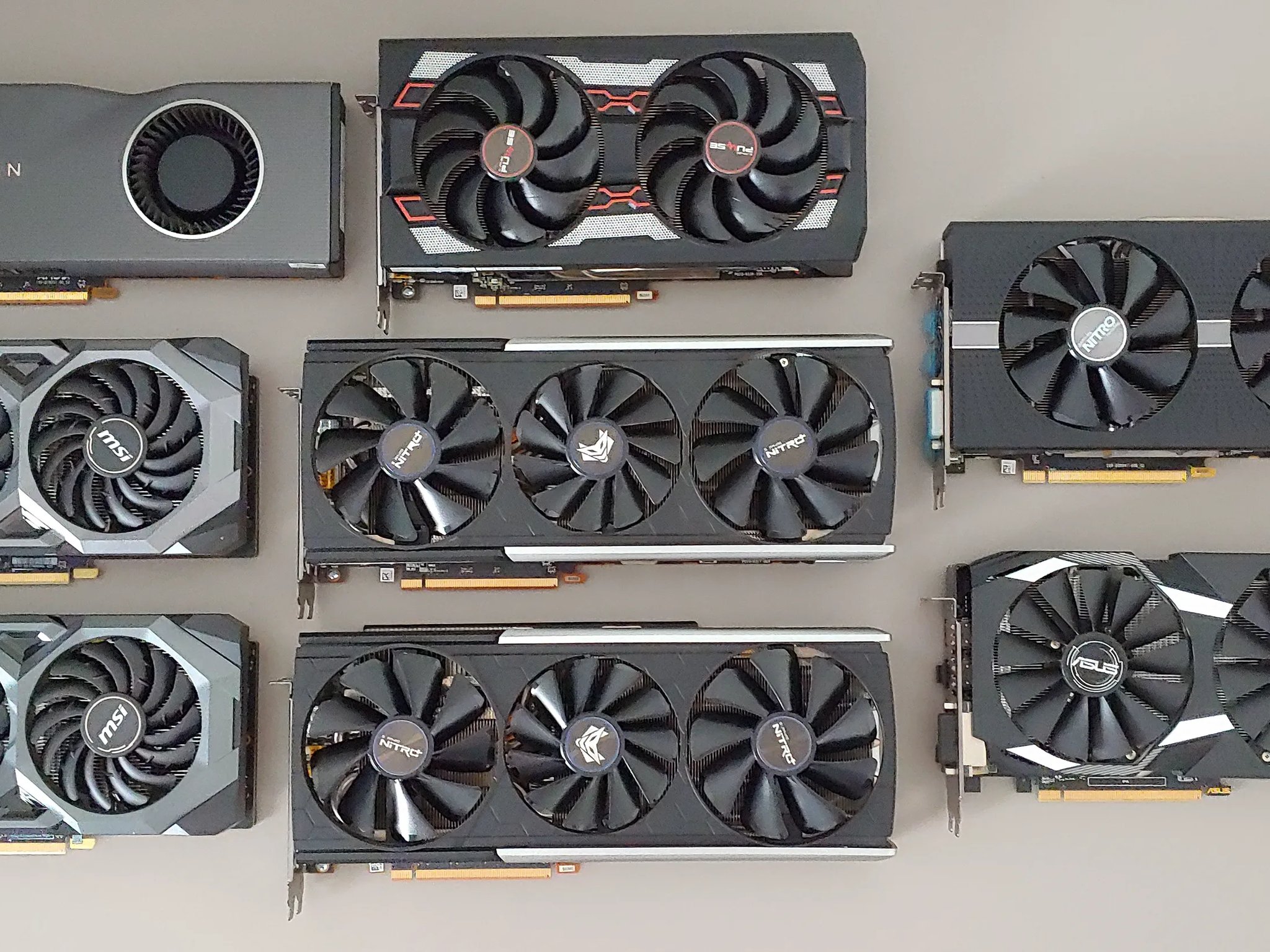 Lot of 8 AMD GPUs – RX 5700 XT (x6) + RX 580 (x2) – VBIOS Disk Included – Clean, Working, A/C Stored