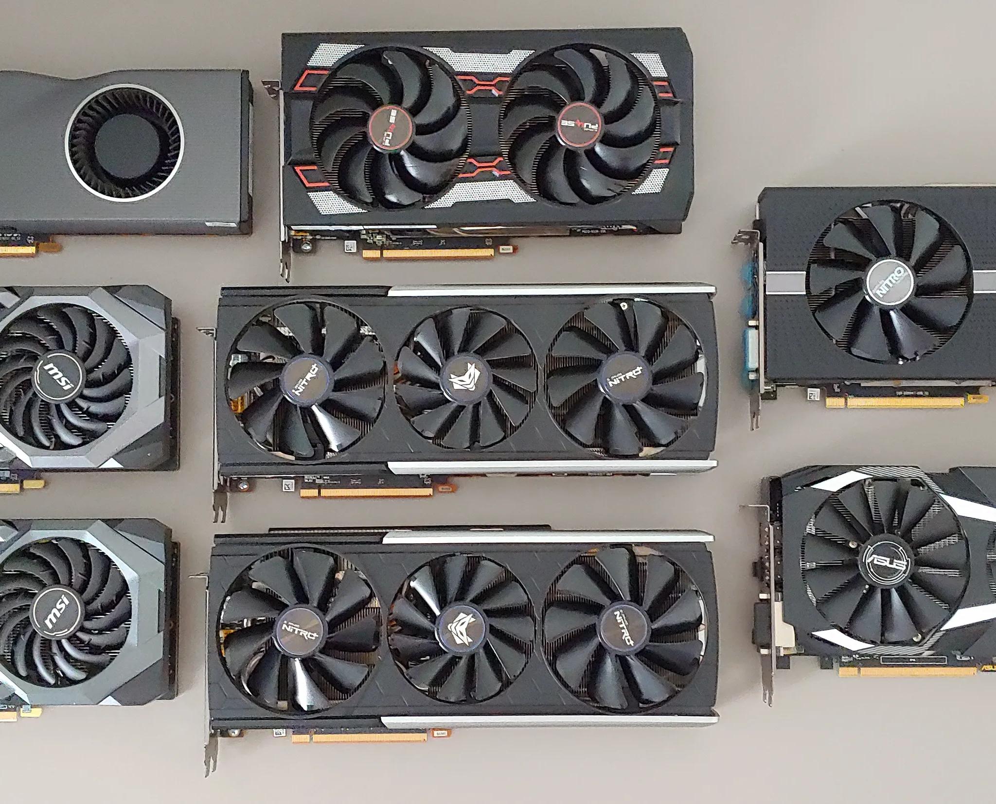 Lot of 8 AMD GPUs – RX 5700 XT (x6) + RX 580 (x2) – VBIOS Disk Included – Clean, Working, A/C Stored