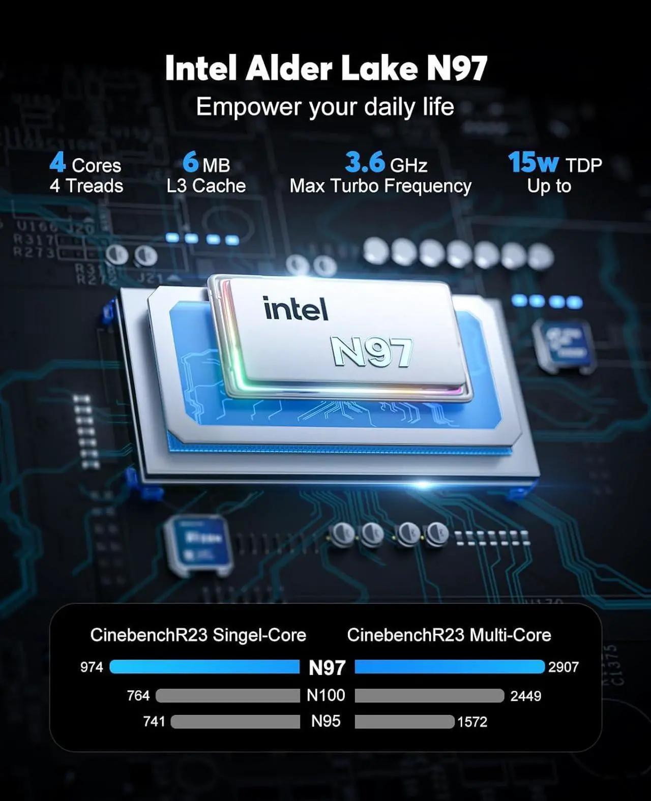 Intel N97 - T8PLUS Mini PC  (up to 3.60 GHz), 16GB RAM 512GB SSD