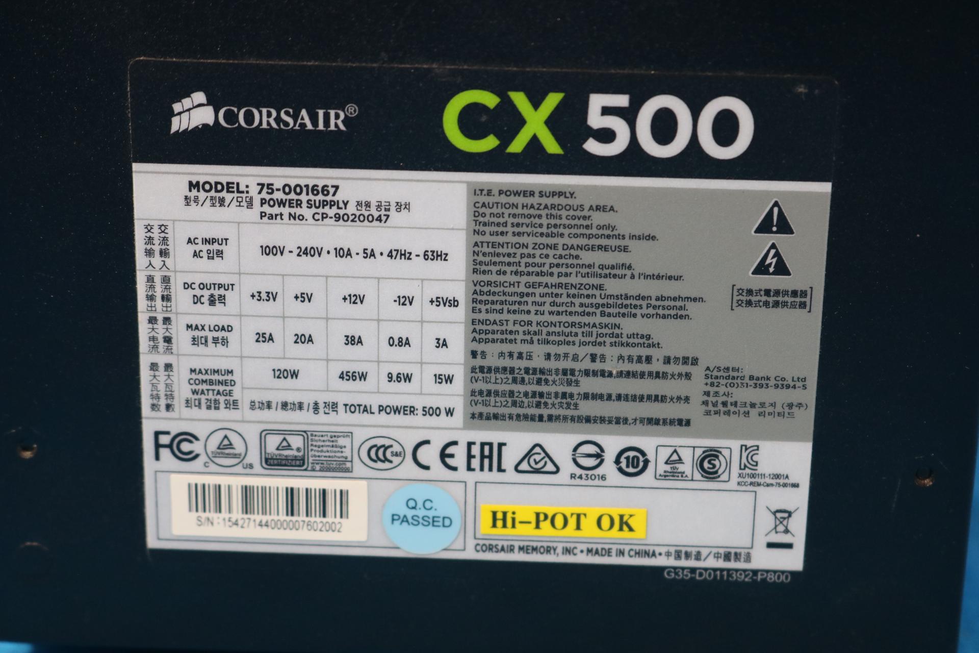 Corsair CX500 500W 80+ Bronze ATX Desktop Power Supply - 4266233097