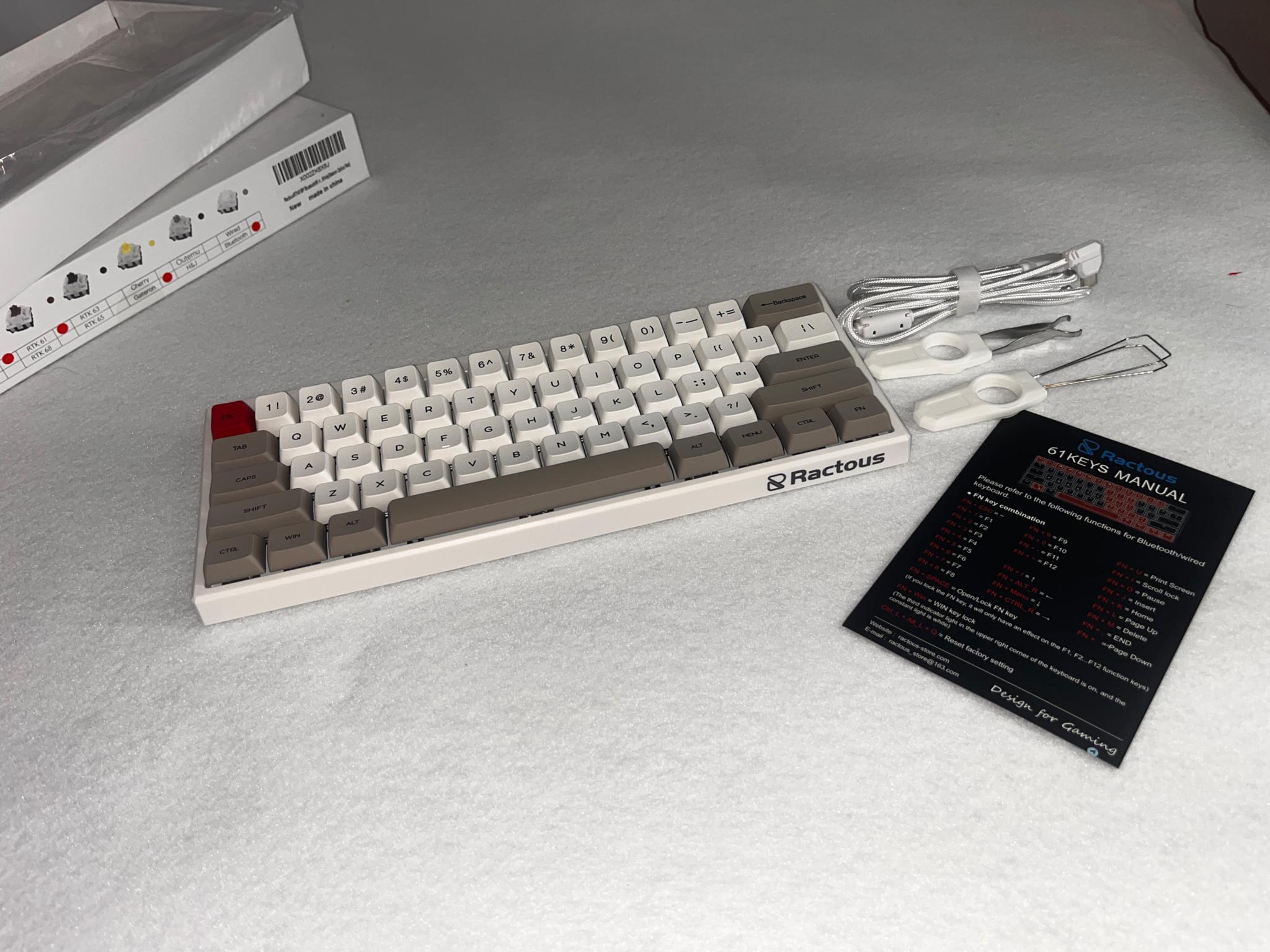 Ractous Design gaming keyboard, New in the Box. 60%, RGB.  Gateron Red Switches Hot Swappable