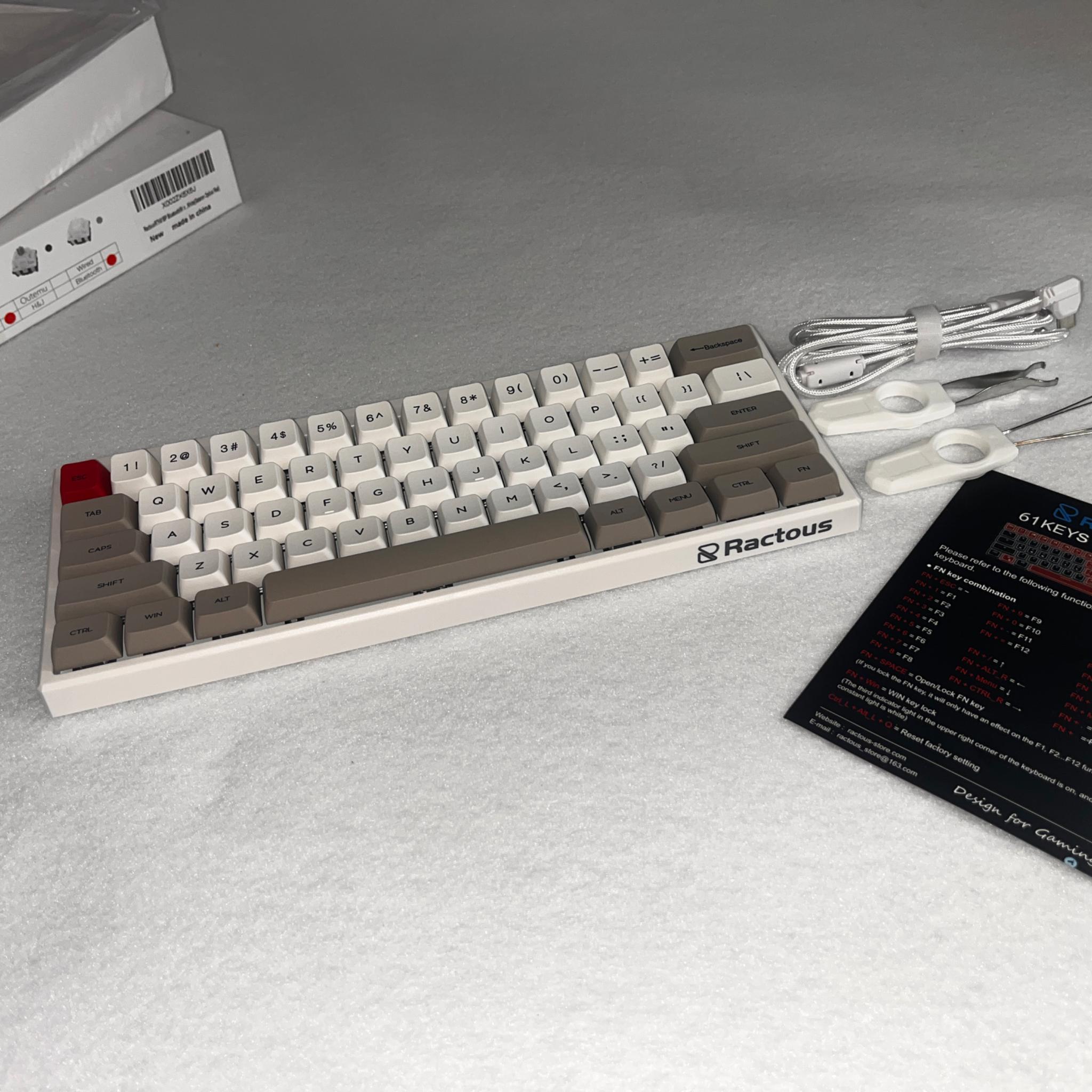 Ractous Design gaming keyboard, New in the Box. 60%, RGB.  Gateron Red Switches Hot Swappable