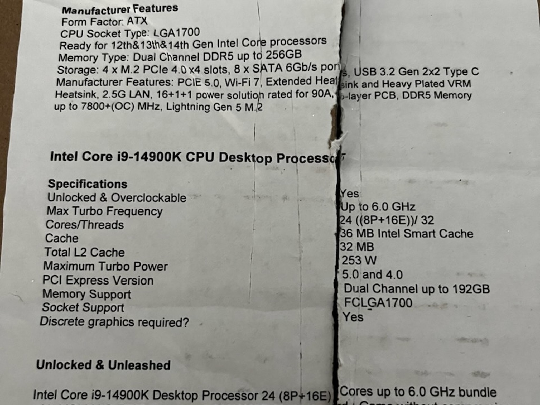 INTEL  14th i9 – 14900K+MAG Z790 TOMAHAWK MAX WF
