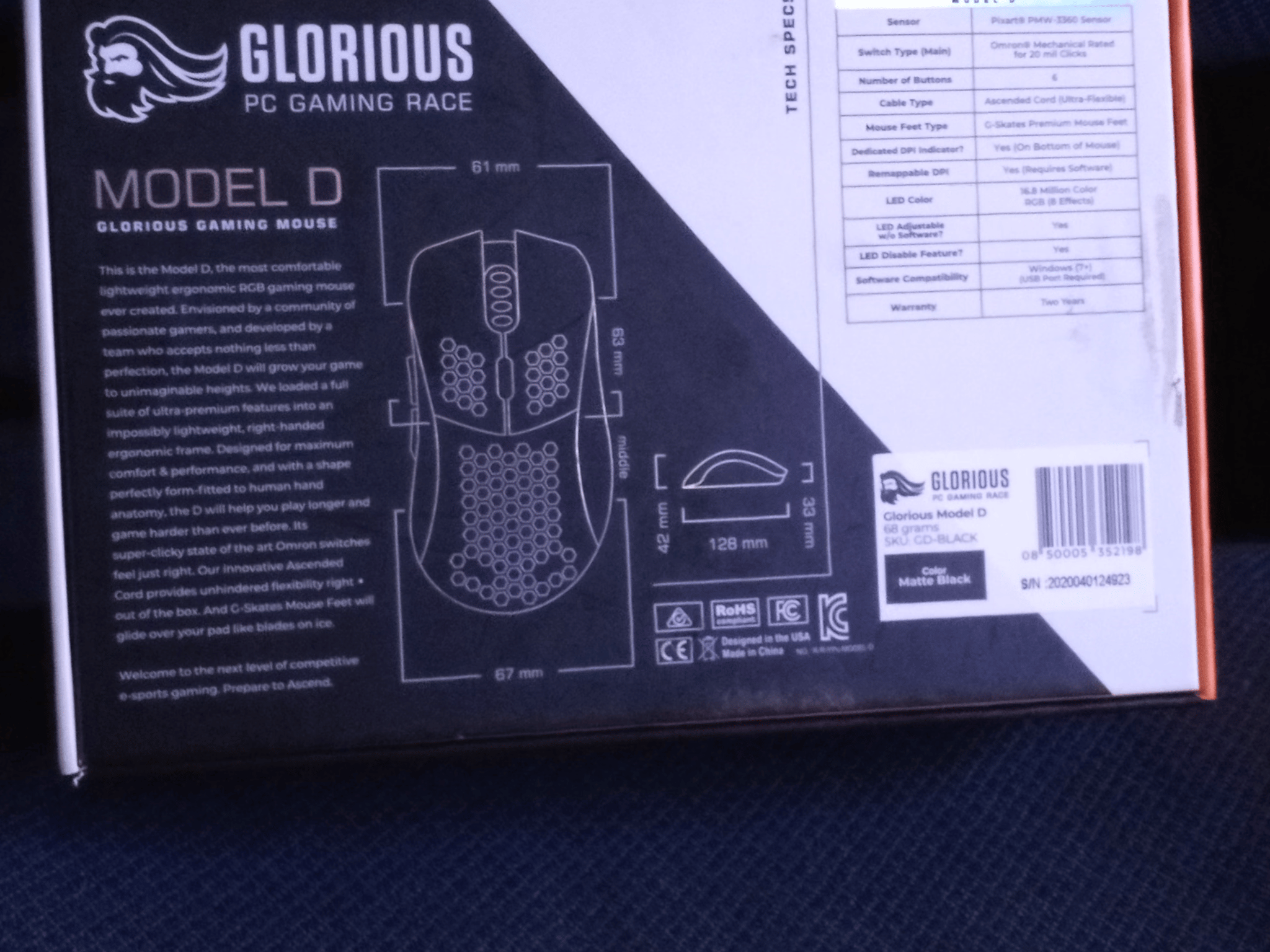Glorious PC Gaming Race MODEL D Wired Optical Mouse (Matte Black)