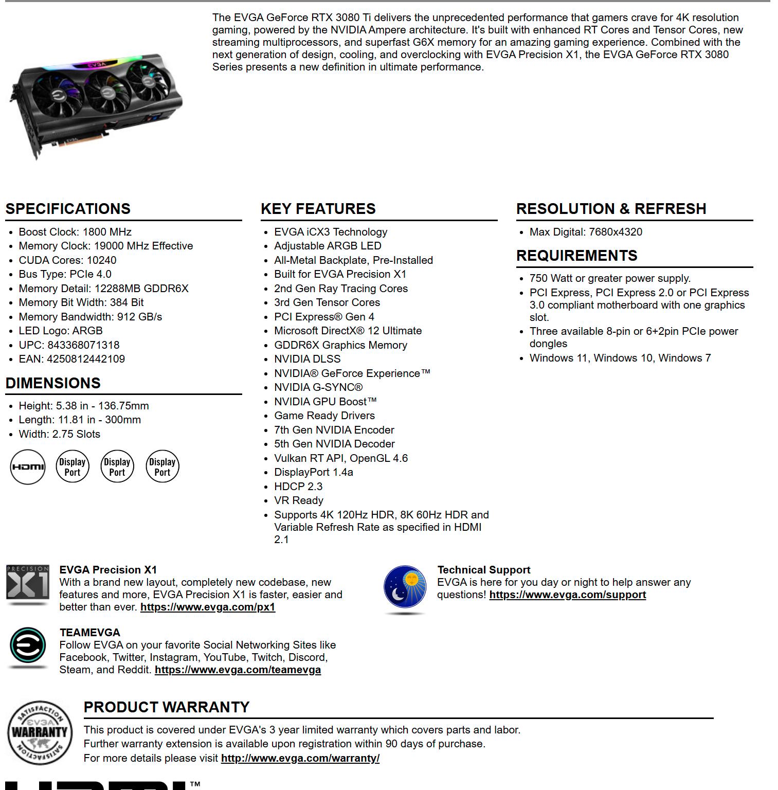 EVGA FTW3 Ultra 3080 Ti Excellent condition