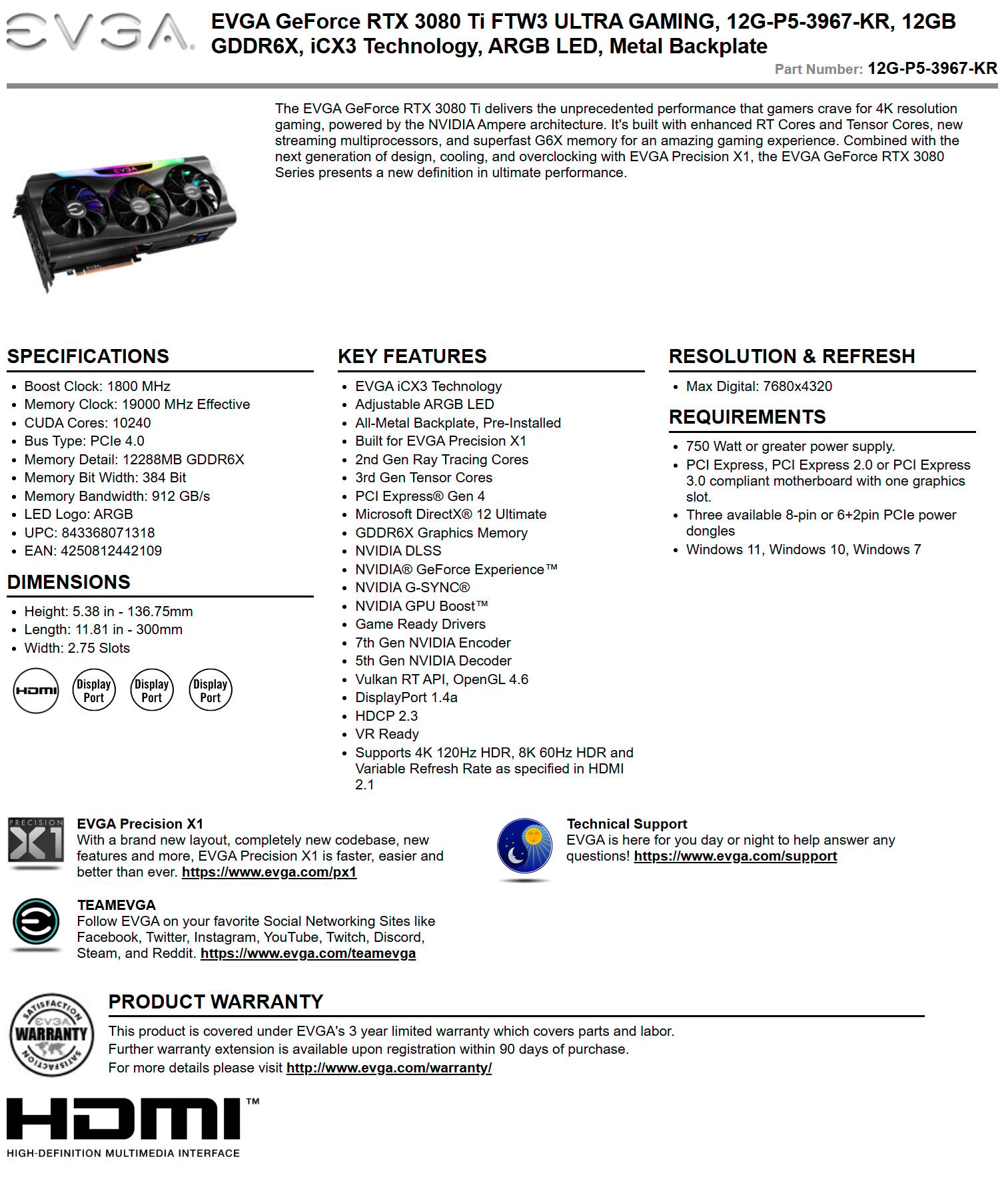 EVGA FTW3 Ultra 3080 Ti Excellent condition