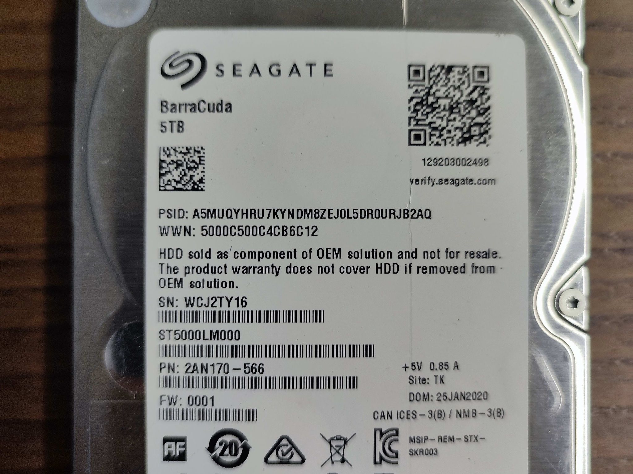 Seagate BarraCuda 2.5" 5TB 5400 RPM 128mb Cache HDD