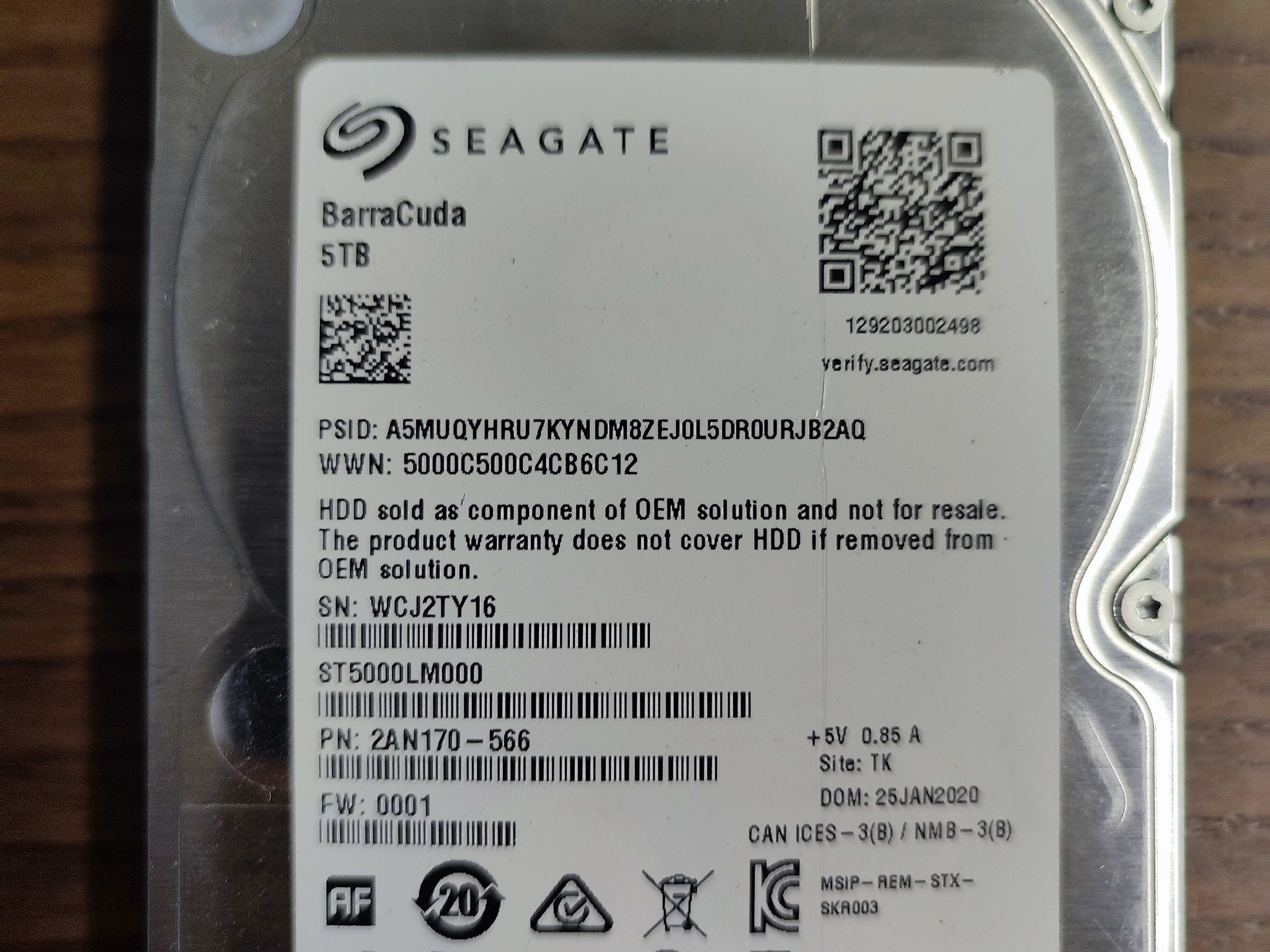 Seagate BarraCuda 2.5" 5TB 5400 RPM 128mb Cache HDD