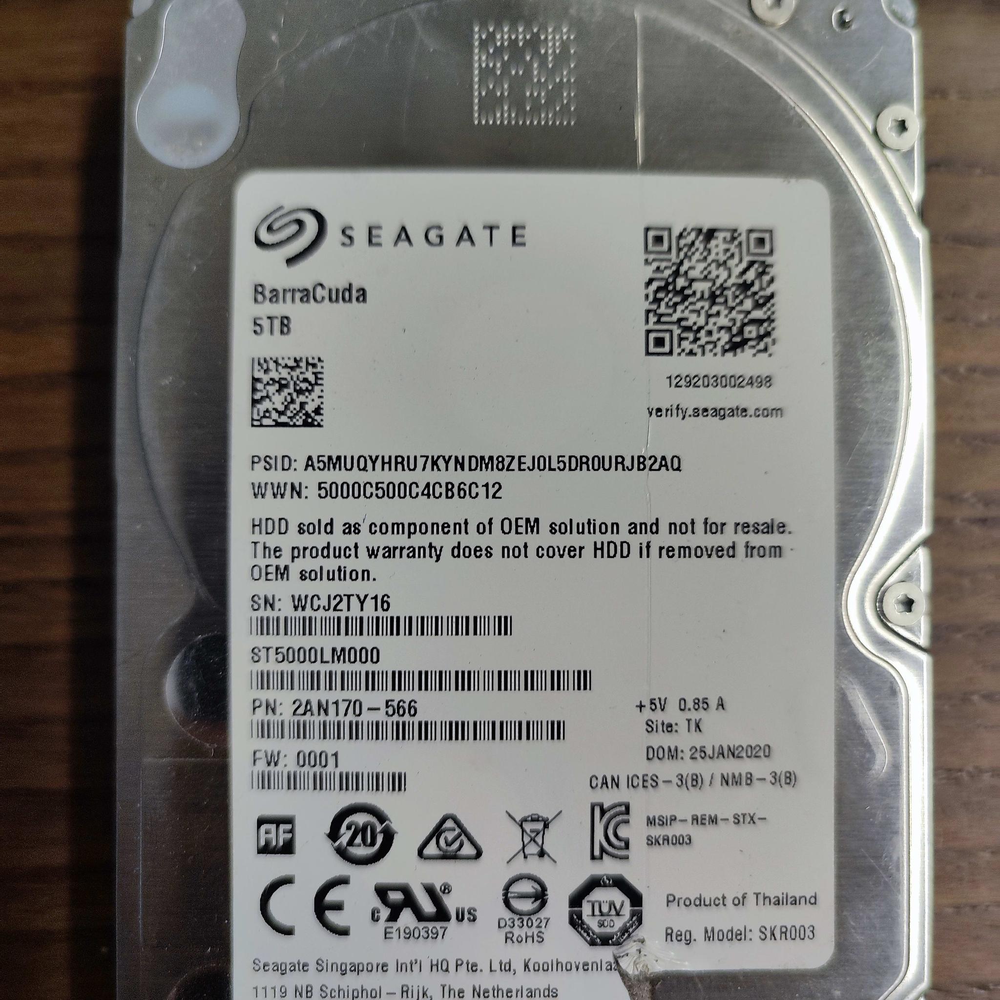 Seagate BarraCuda 2.5" 5TB 5400 RPM 128mb Cache HDD