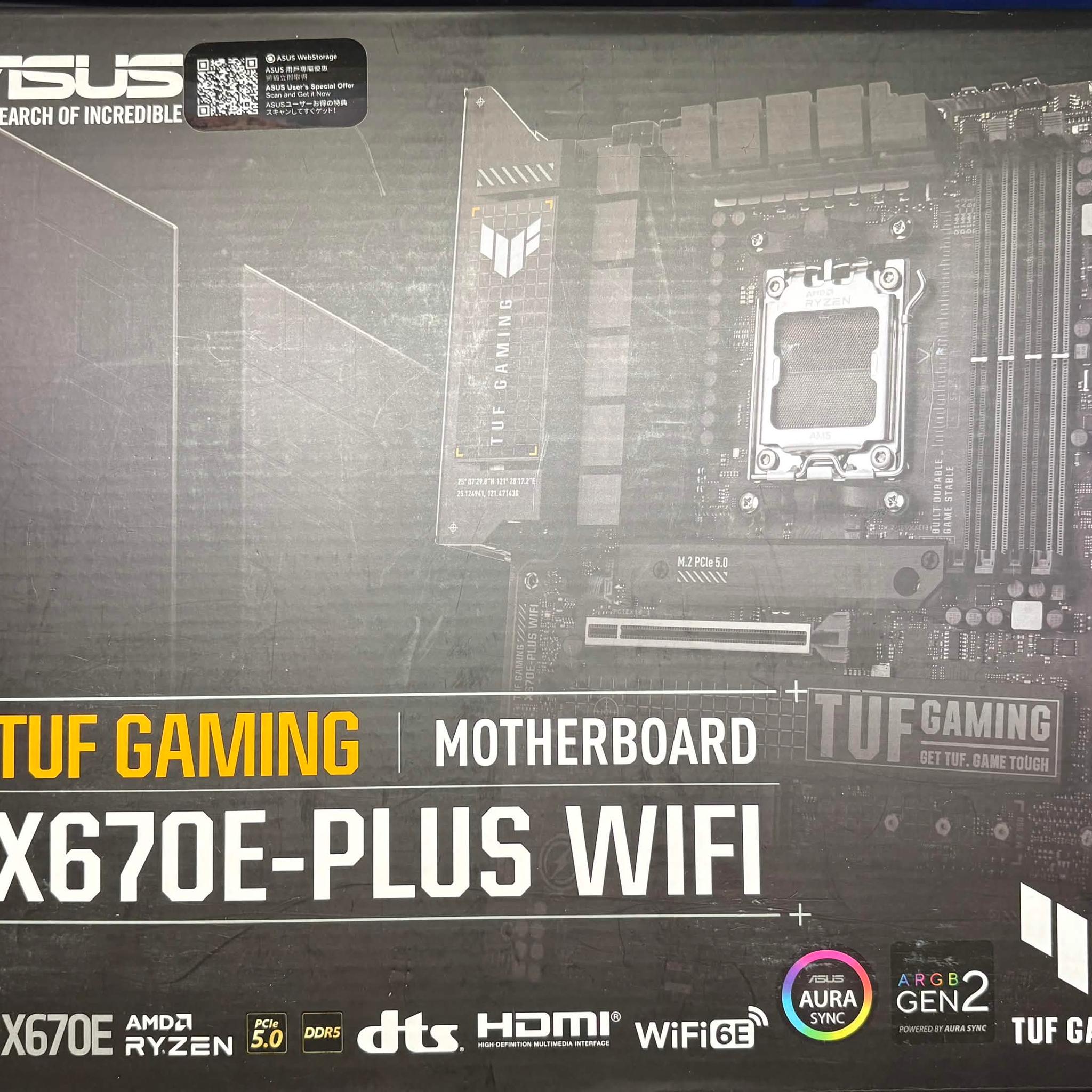 ASUS TUF GAMING X670E-PLUS WIFI ATX AM5 MOTHERBOARD - BOX & SHOWN CABLES INCLUDED - RECENT BIOS