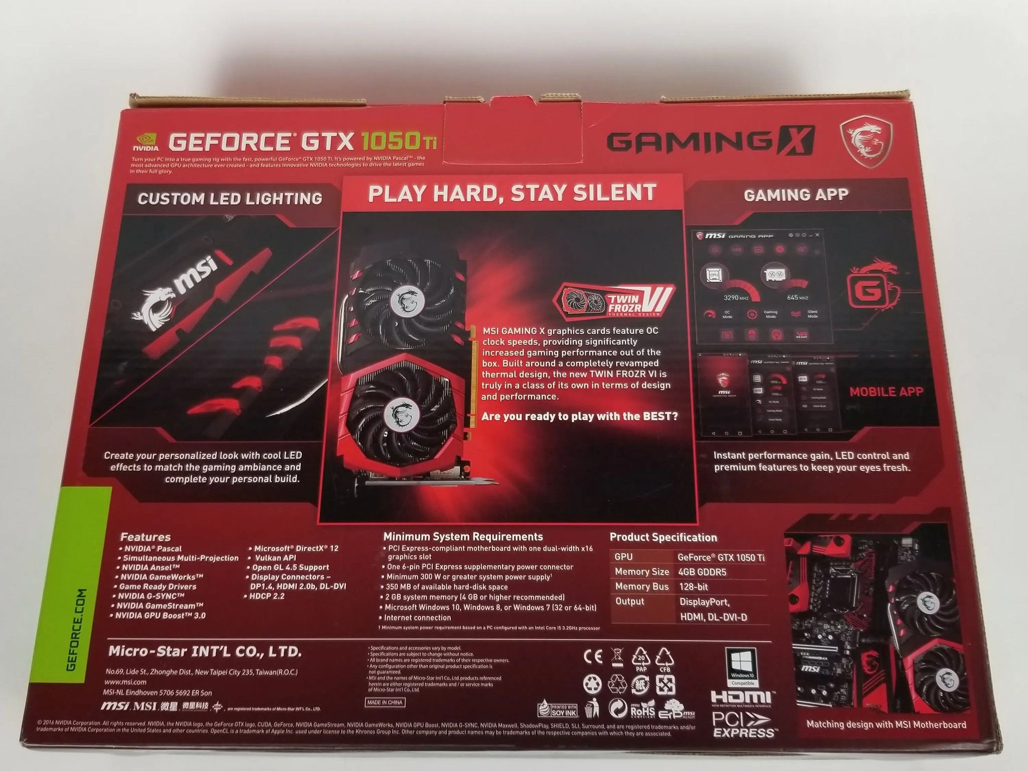 MSI NVIDIA GeForce GTX 1050 TI 4GB GDDR5 Graphics Card